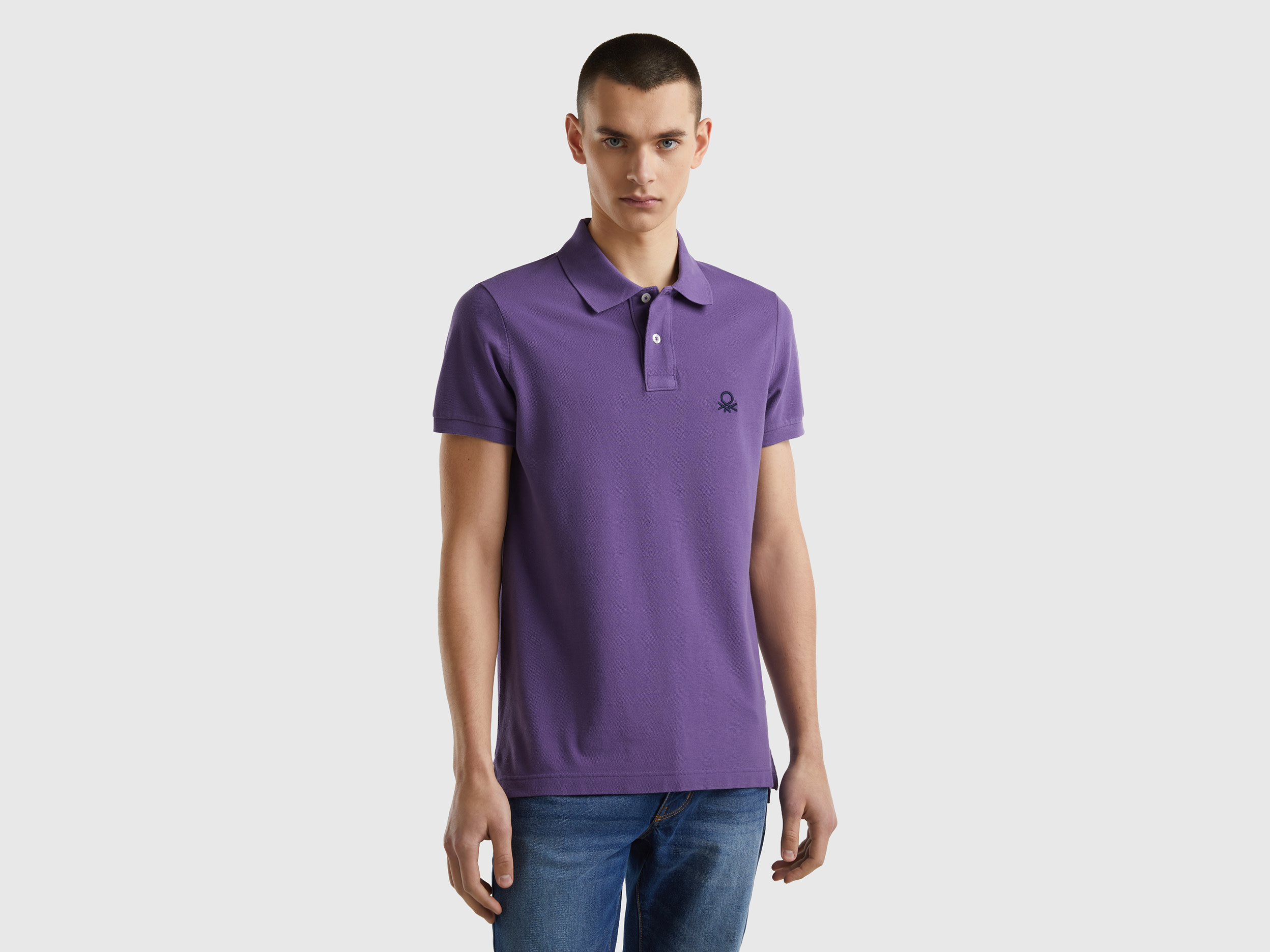 Image of Benetton, Purple Slim Fit Polo, size XS, Violet, Men