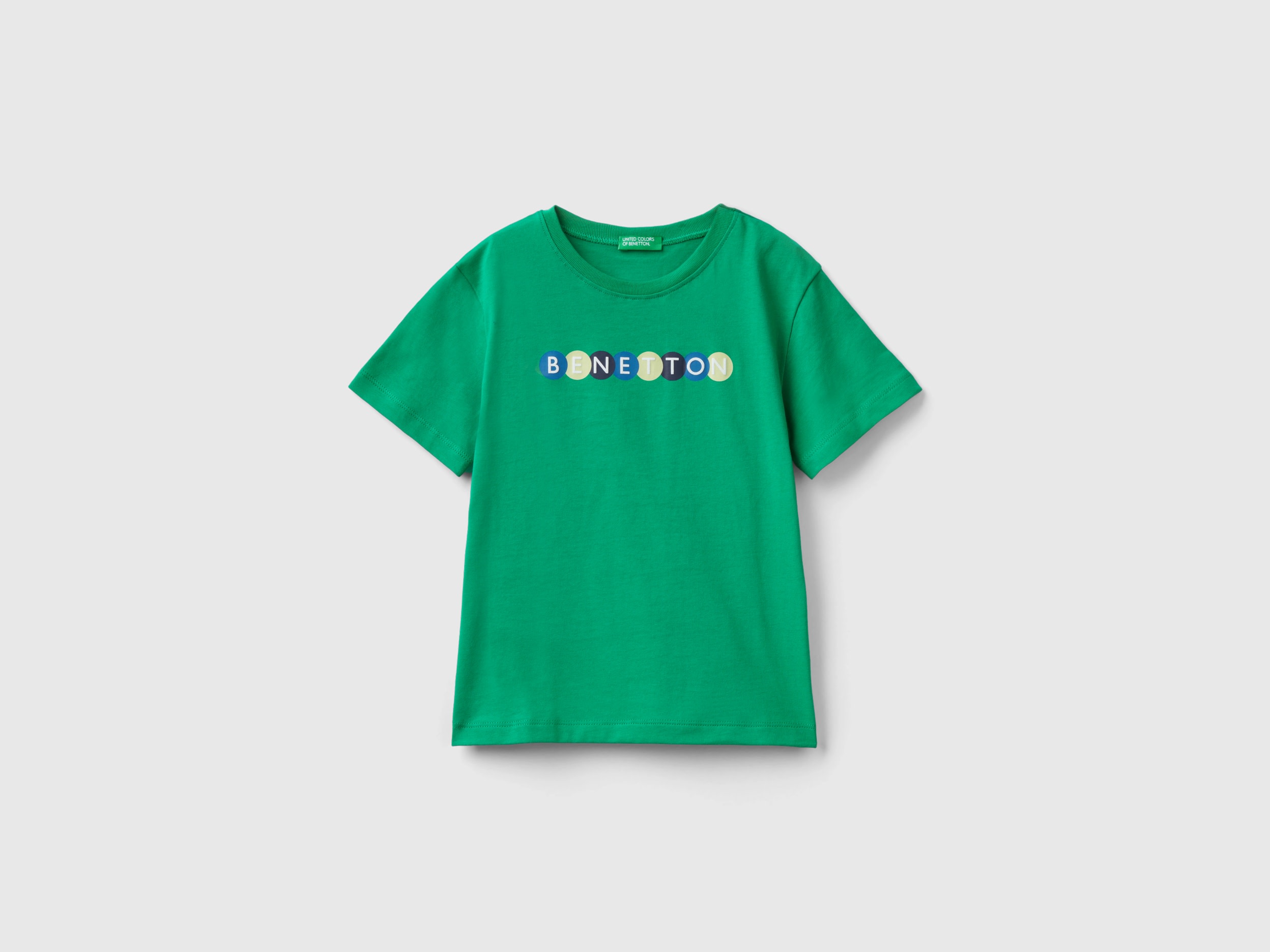 Image of Benetton, T-shirt With Print In 100% Organic Cotton, size 82, Green, Kids