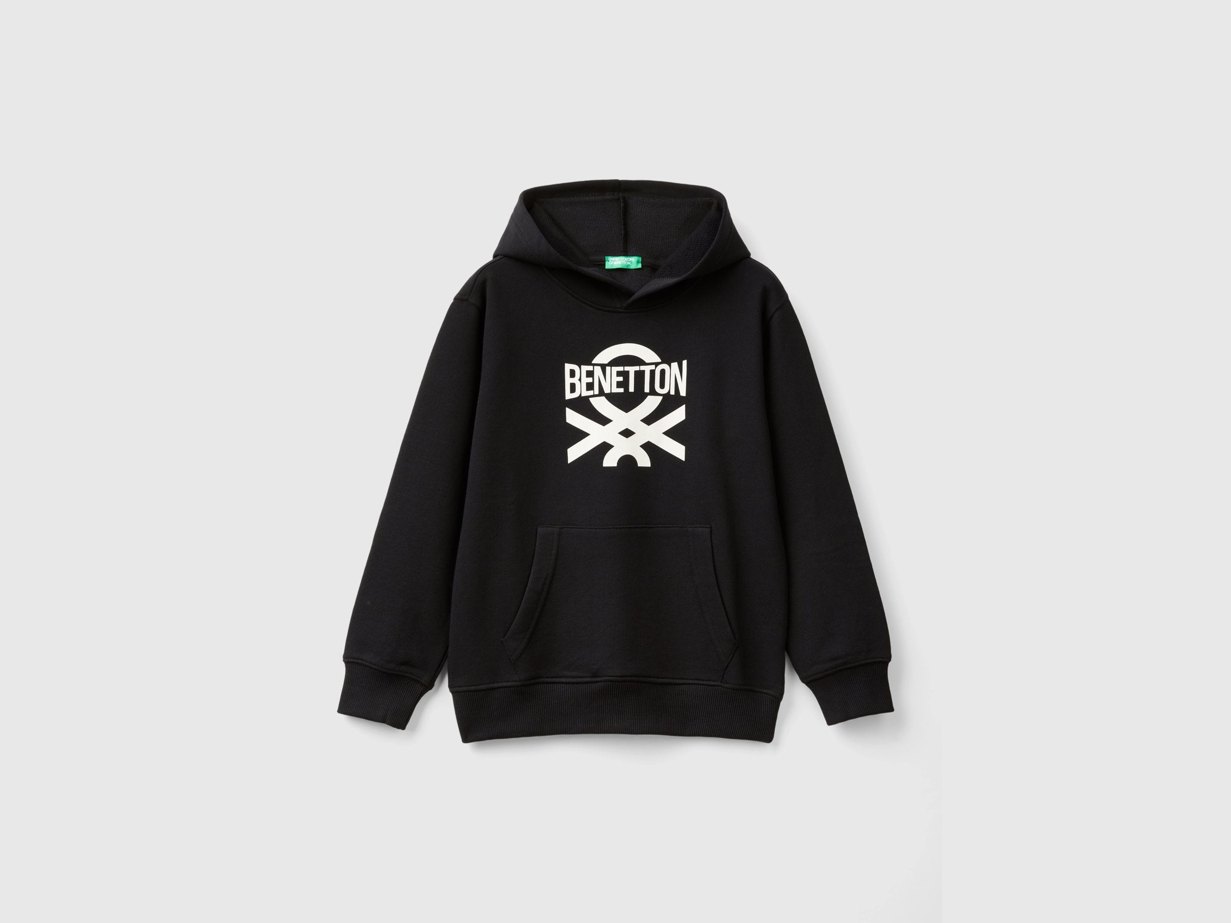 Benetton, Felpa Con Stampa E Cappuccio, Nero, Bambini