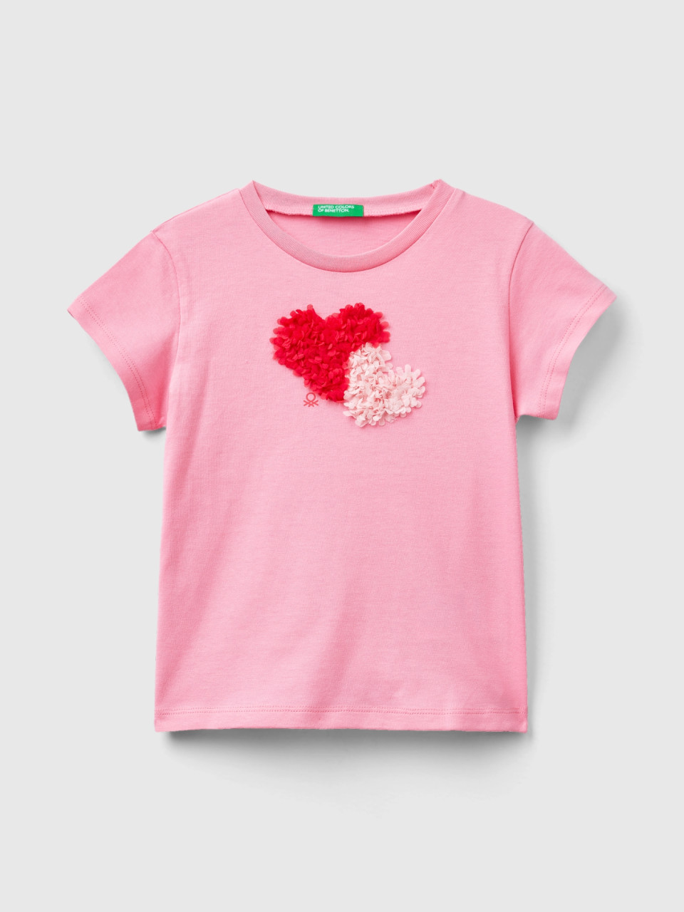 Benetton, T-shirt With Petal Effect Applique, Pink, Kids
