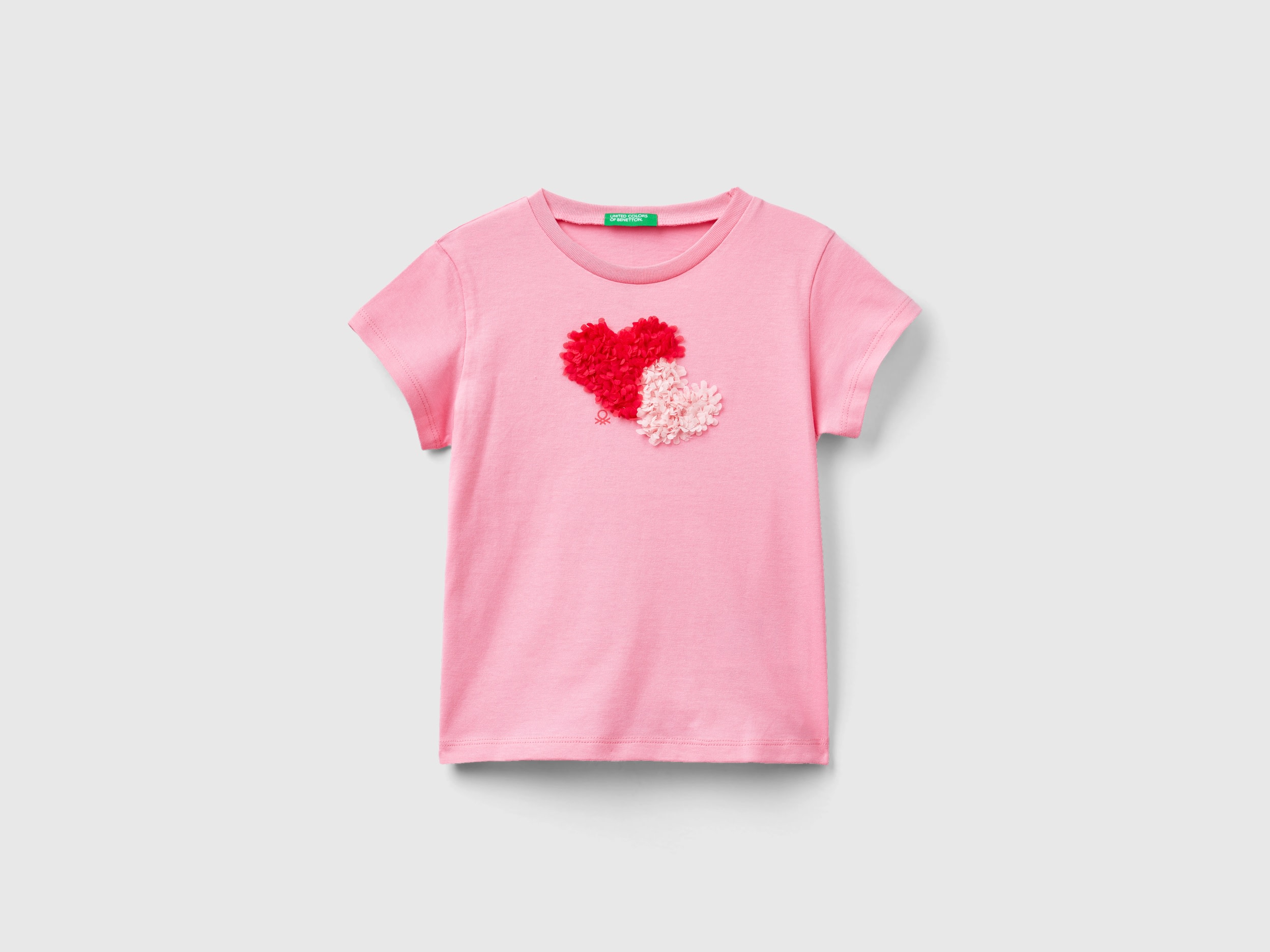 Image of Benetton, T-shirt With Petal Effect Applique, size 98, Pink, Kids