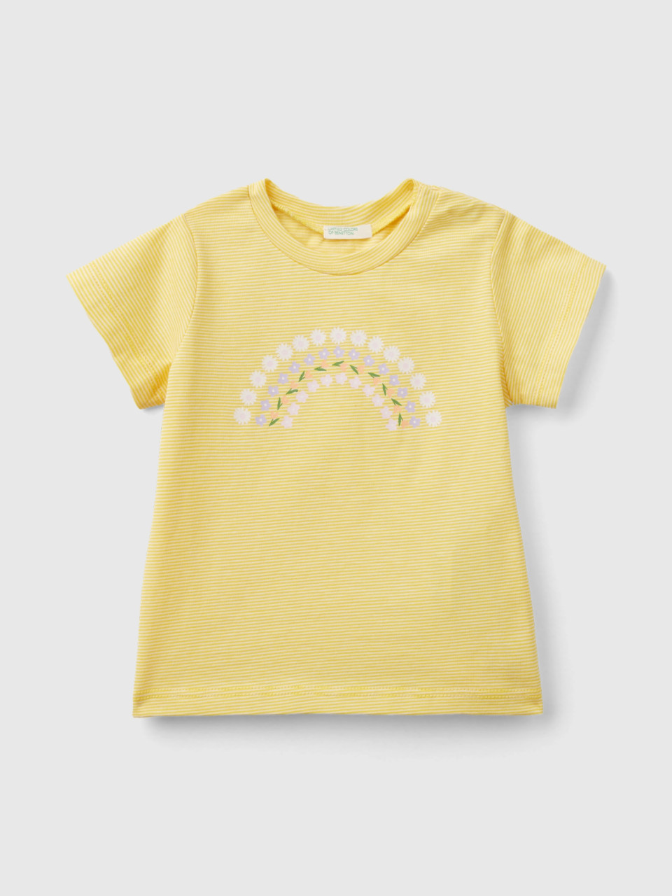 Benetton, T-shirt With Print On Front And Back, Yellow, Kids
