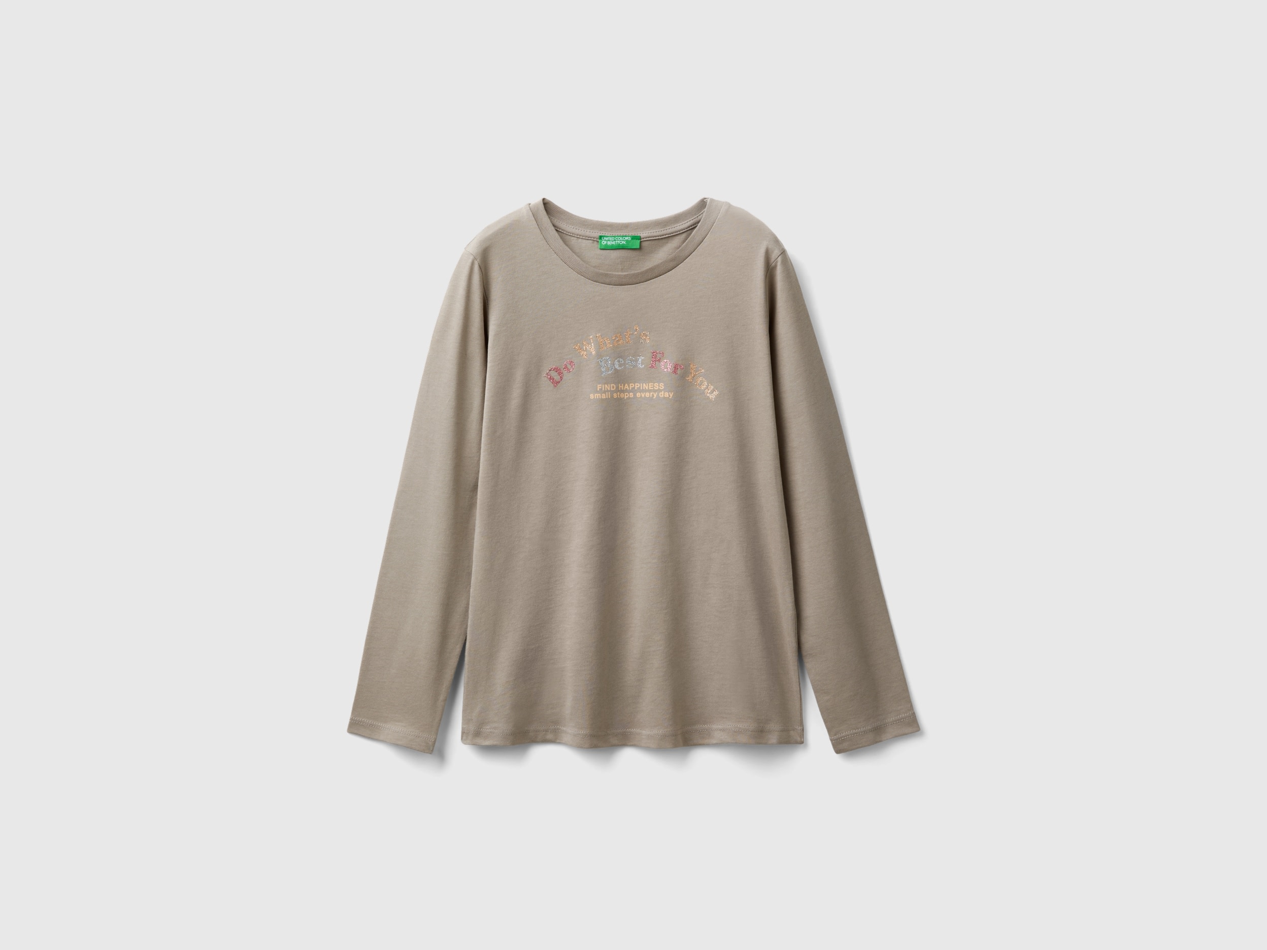 Benetton, T-shirt Manica Lunga In Cotone Bio, Tortora, Bambini