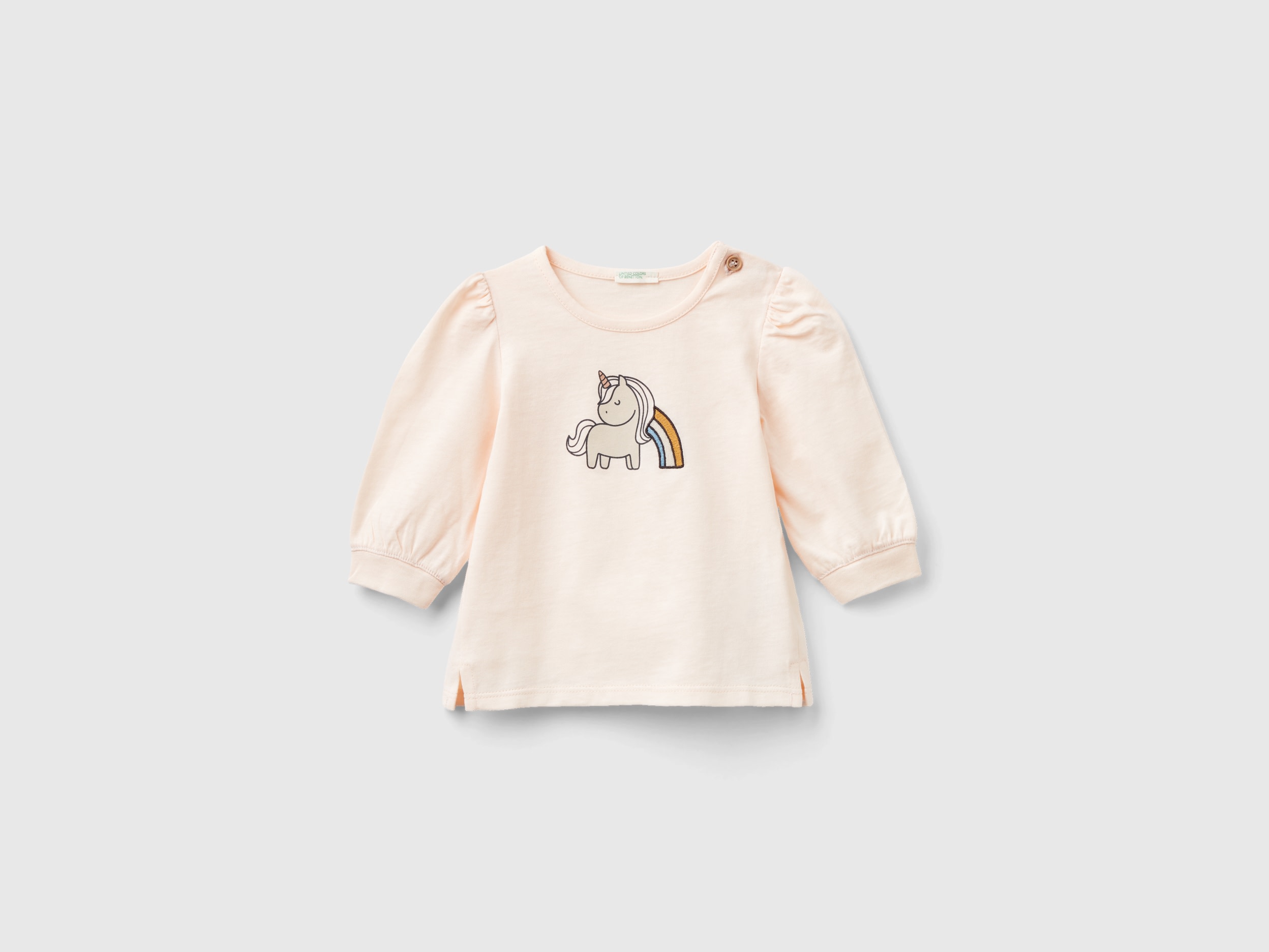 Image of Benetton, Long Sleeve Organic Cotton T-shirt, size 56, Soft Pink, Kids