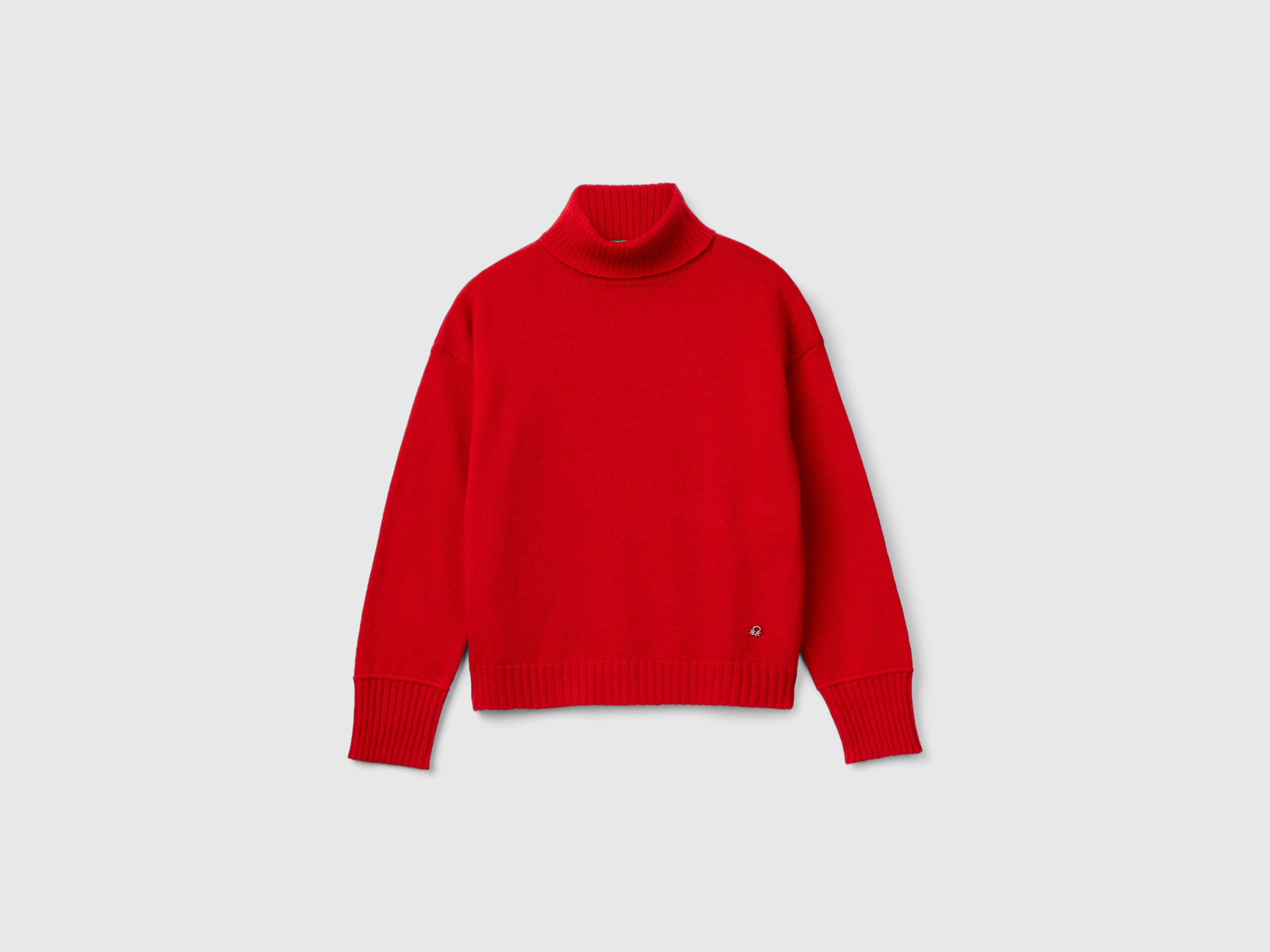 Benetton, Rollkragenpullover Aus Mischwolle, size S, Rot, female