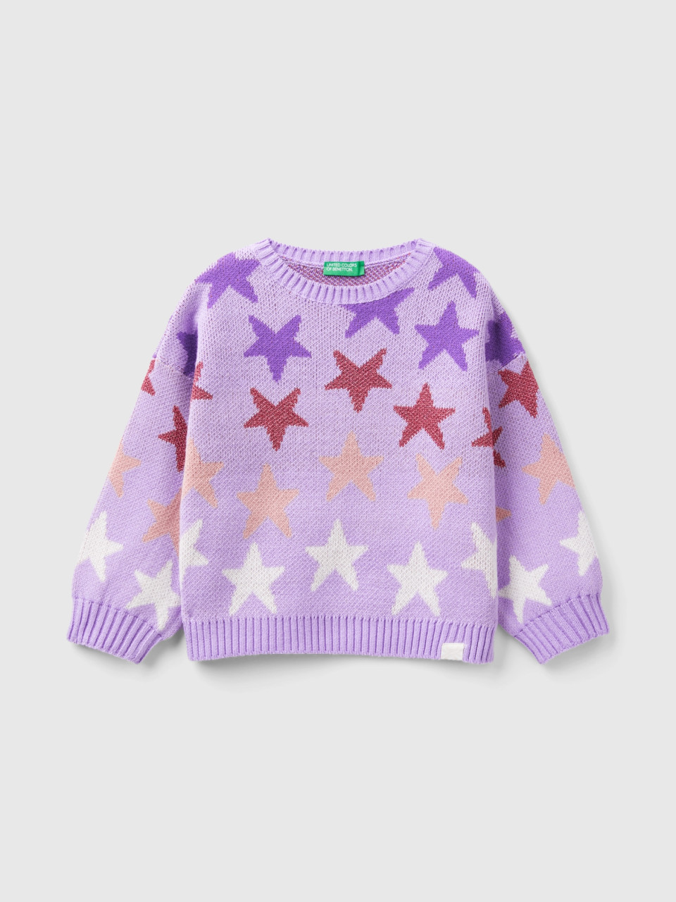 Benetton, Warm Sweater With Lurex Stars, Lilac, Kids
