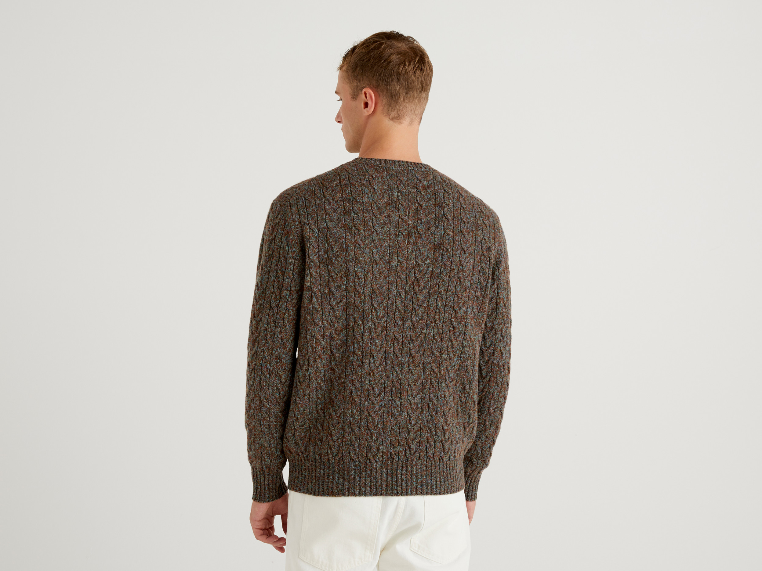 Benetton, Sweater In Pure Shetland Wool, Taglia Xxl, Dark Gray, Men