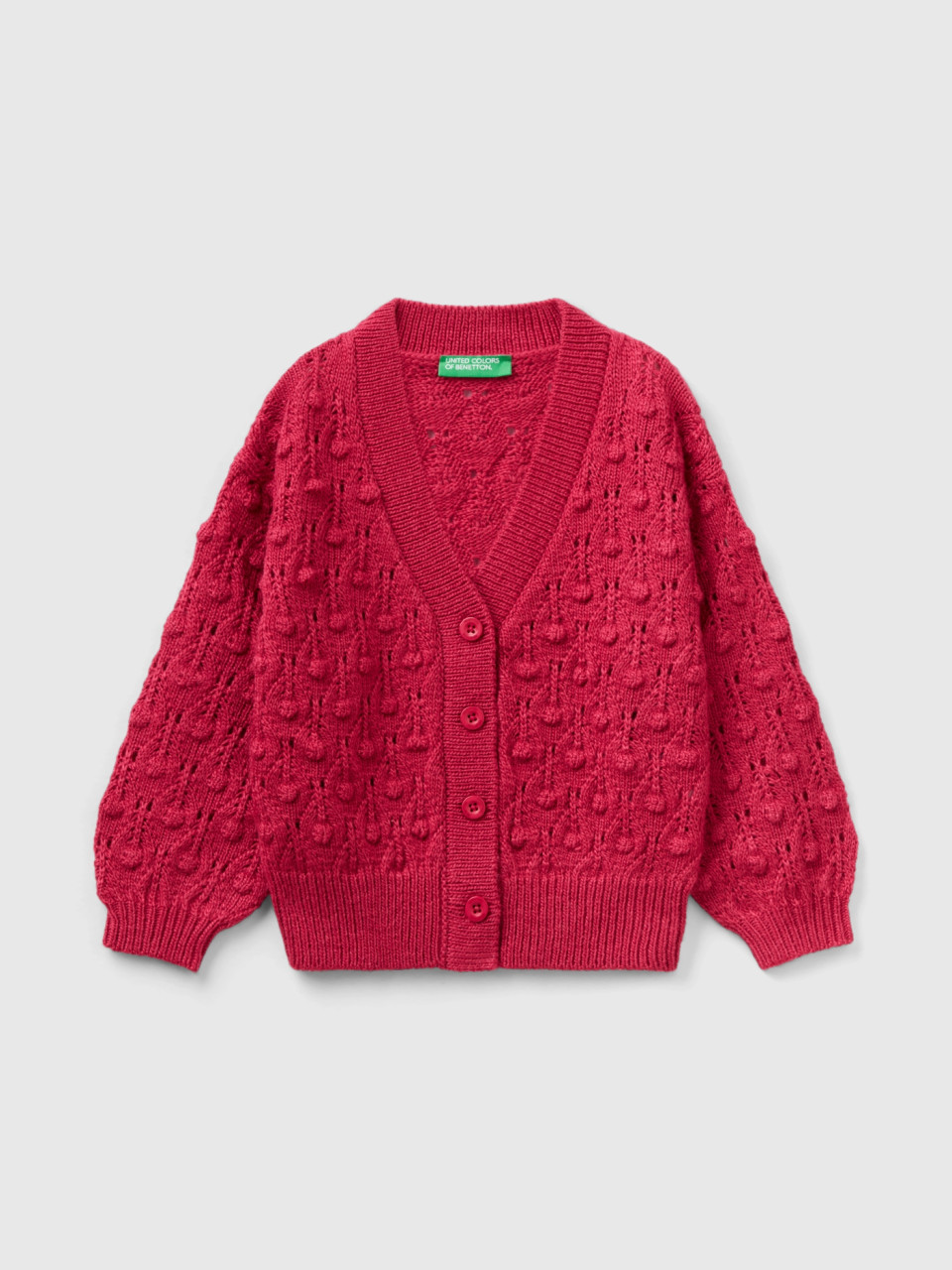 Benetton, Knit Cardigan With Buttons, Cyclamen, Kids