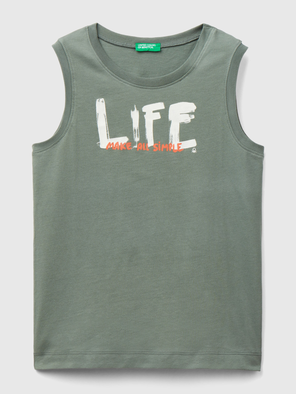 Benetton, Tank Top With Text Print, Military Green, Kids