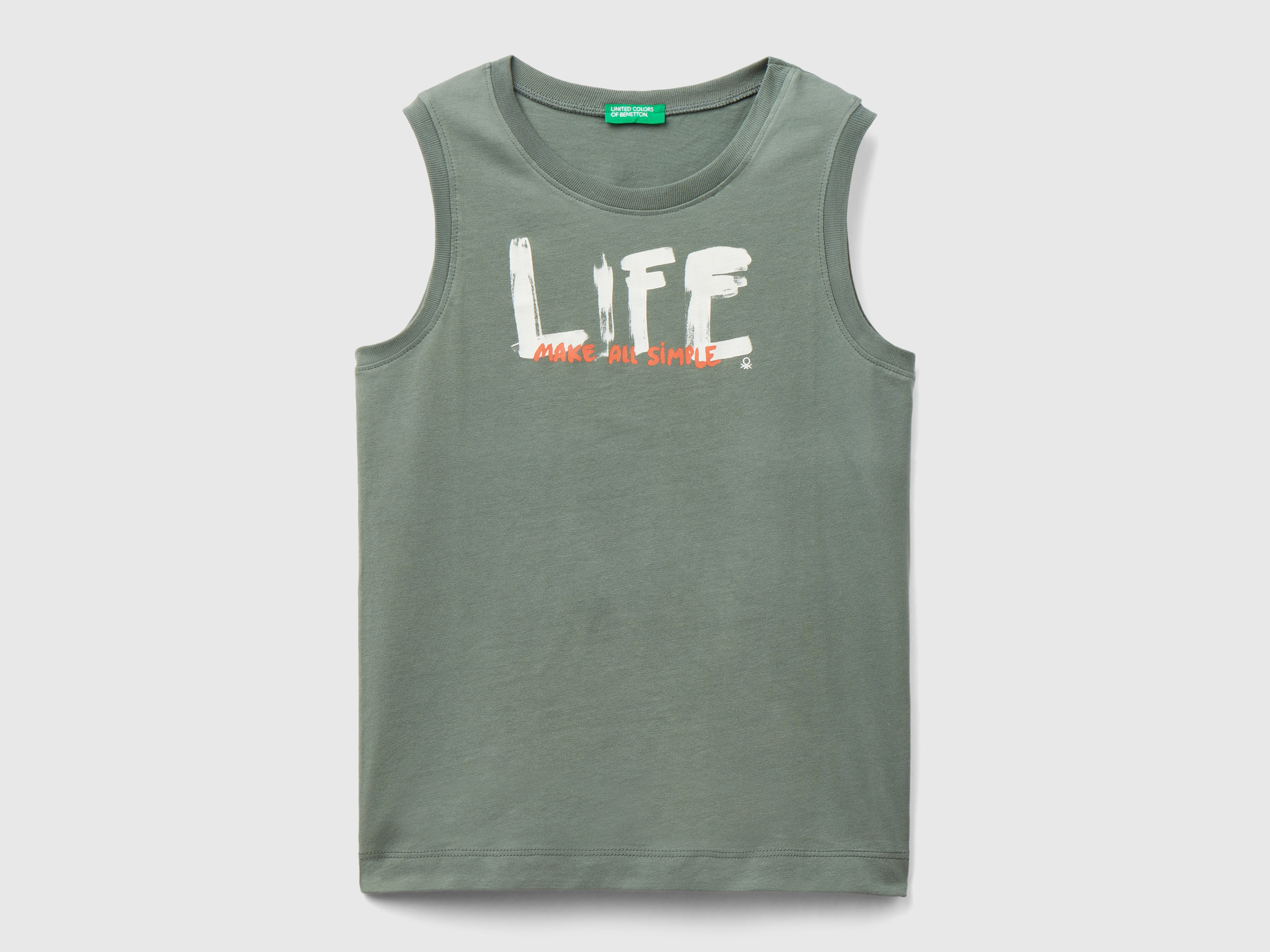 Image of Benetton, Tank Top With Text Print, size 2XL, Military Green, Kids