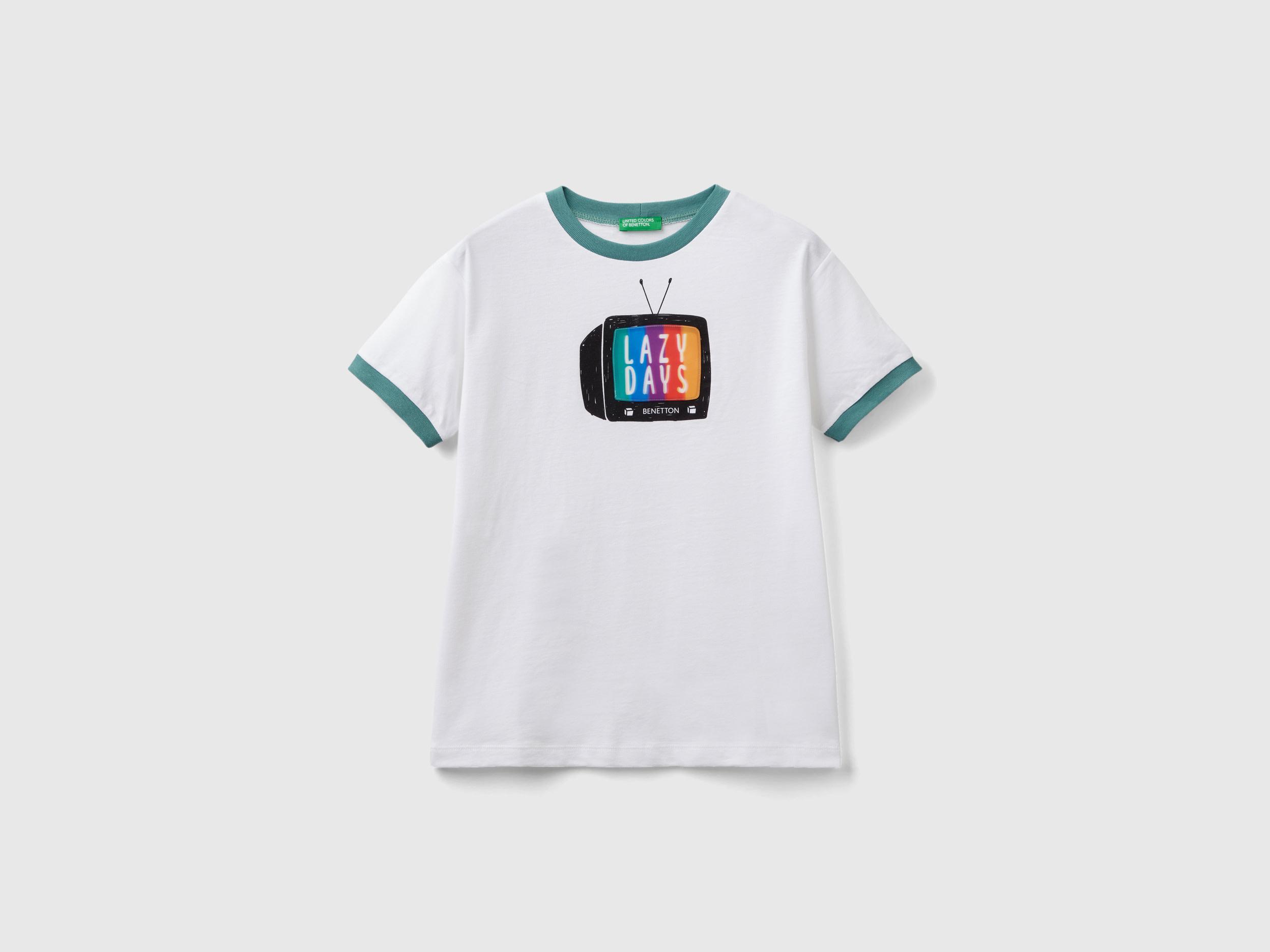 Benetton, T-shirt With Television Print, size 3XL, White, Kids