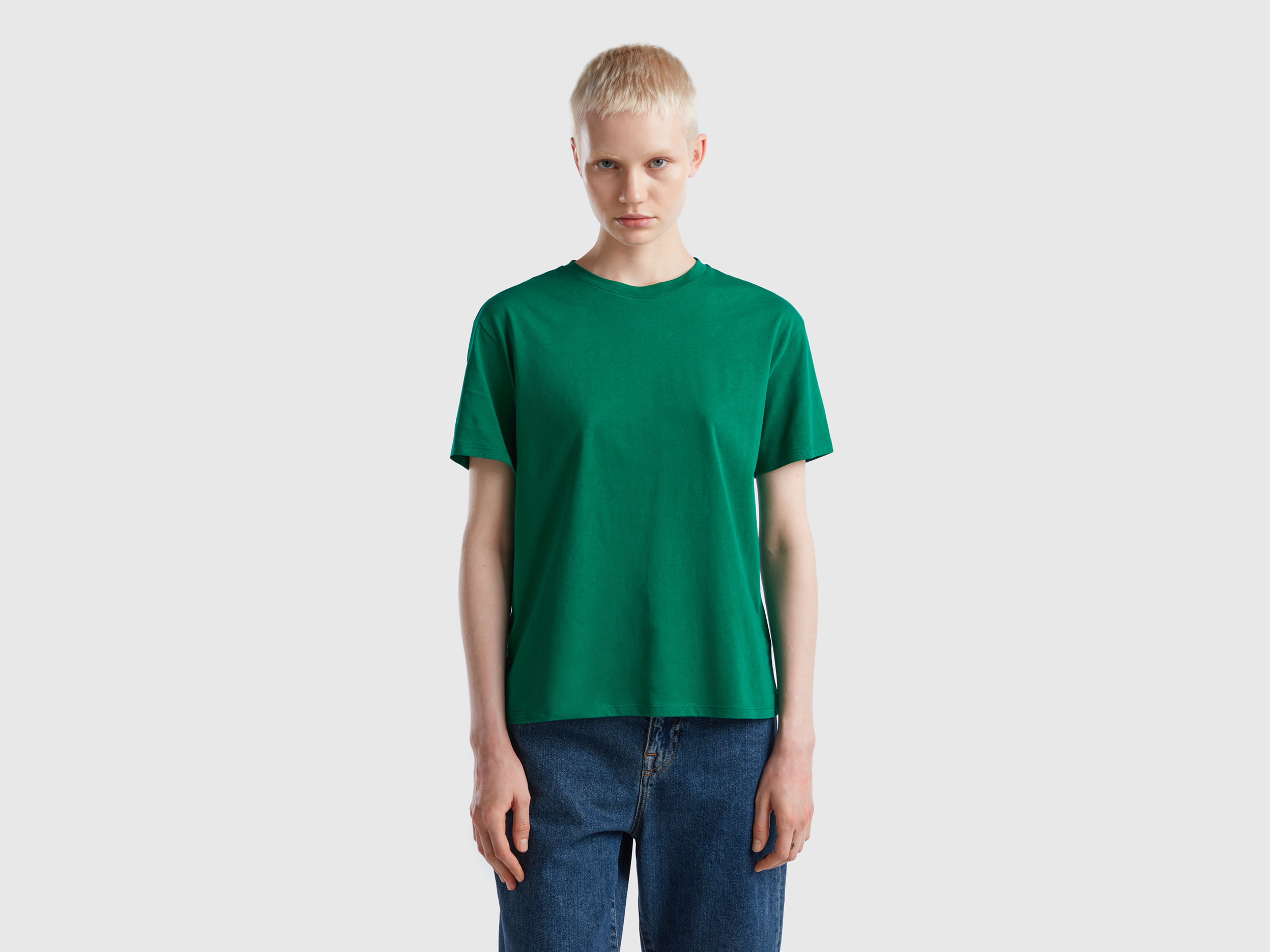 Benetton, Short Sleeve 100% Cotton T-shirt, size XS, Green, Women