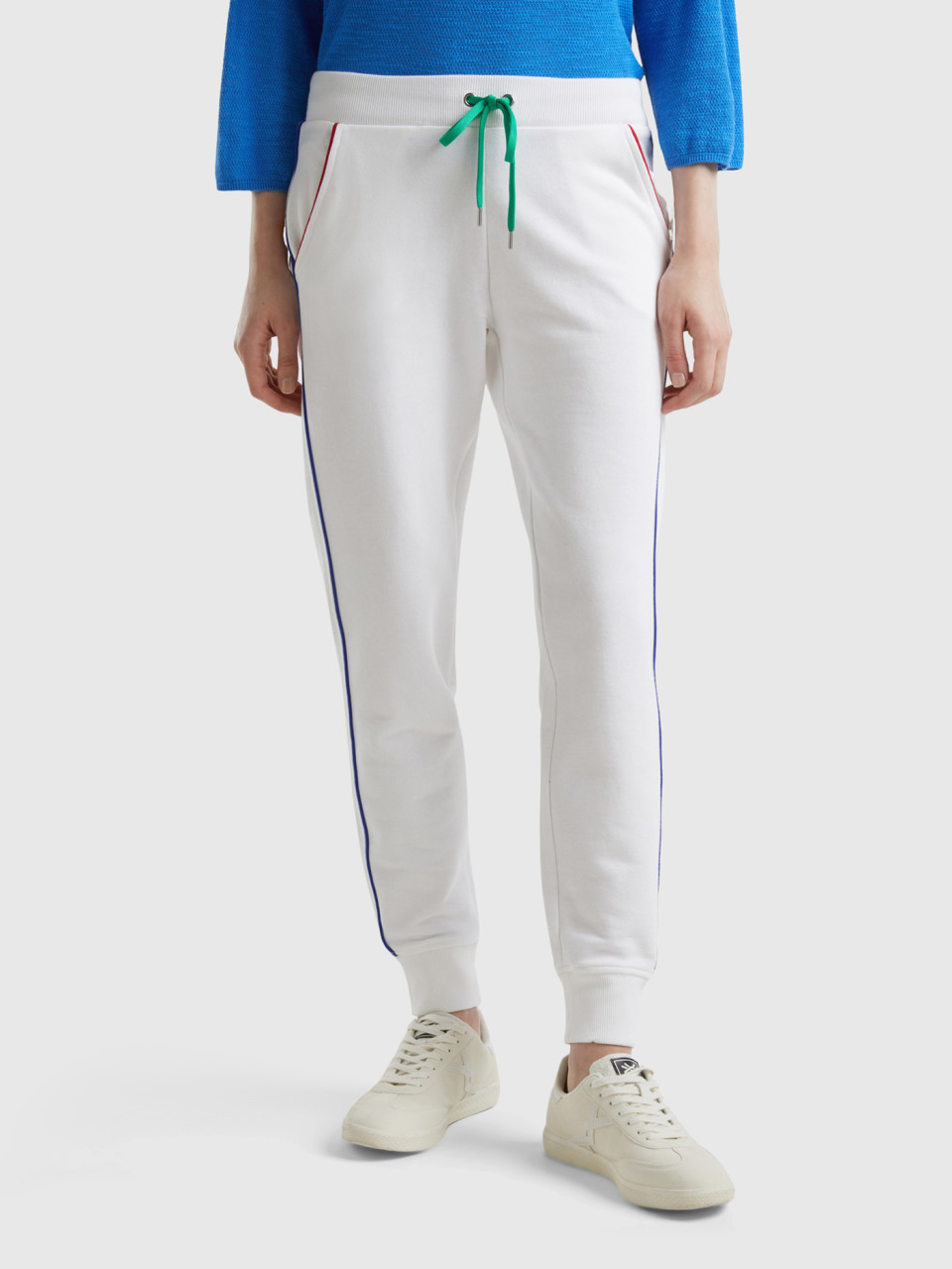 Benetton, Pantalón Jogger Con Cordón, Blanco, Mujer