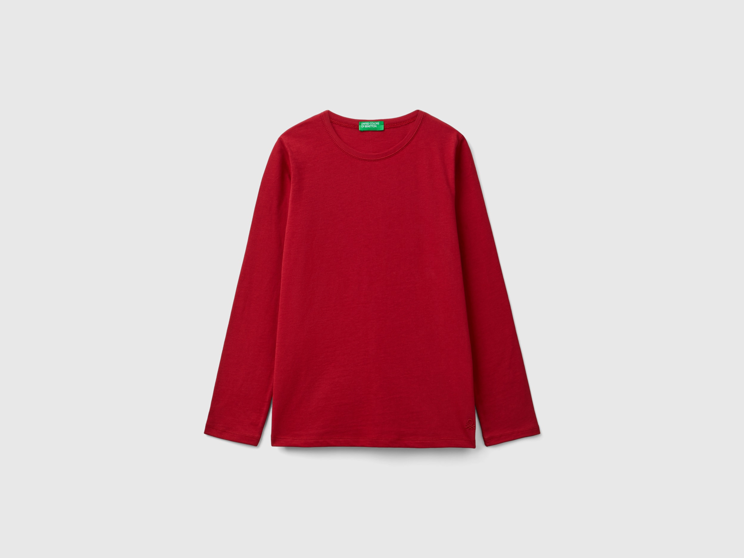 Benetton, T-shirt A Manica Lunga In Cotone Bio, Rosso, Bambini