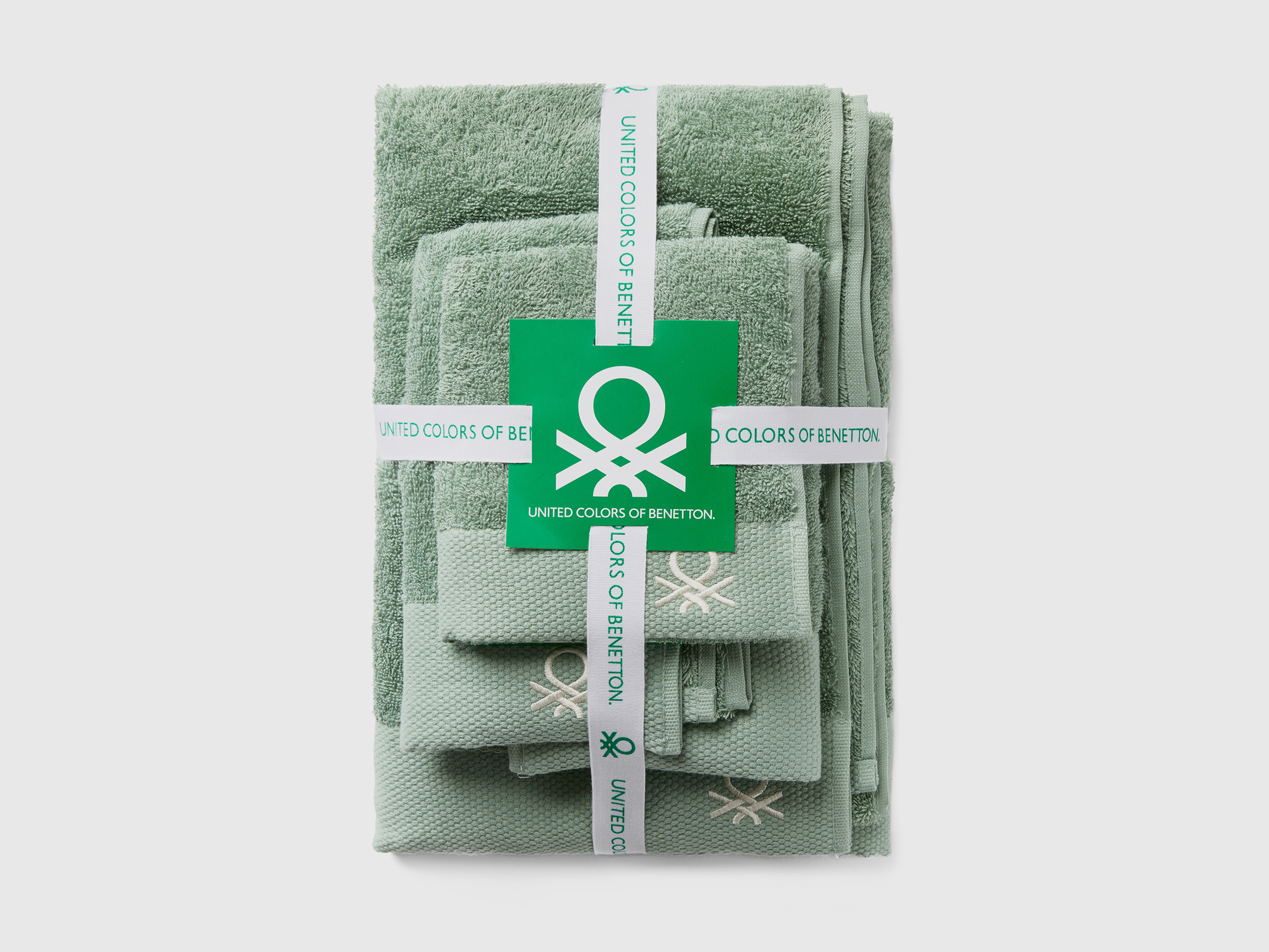 benetton, lot de serviettes de toilette vertes 100 % coton, taille os, vert, benetton home