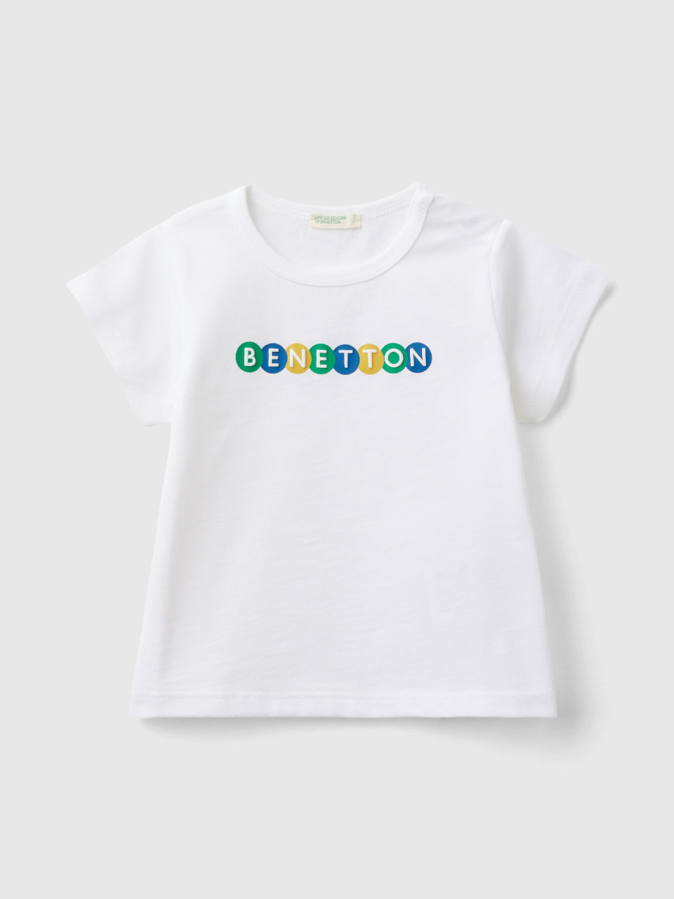 Benetton, T-shirt In Cotone Bio, Bianco, Bambini