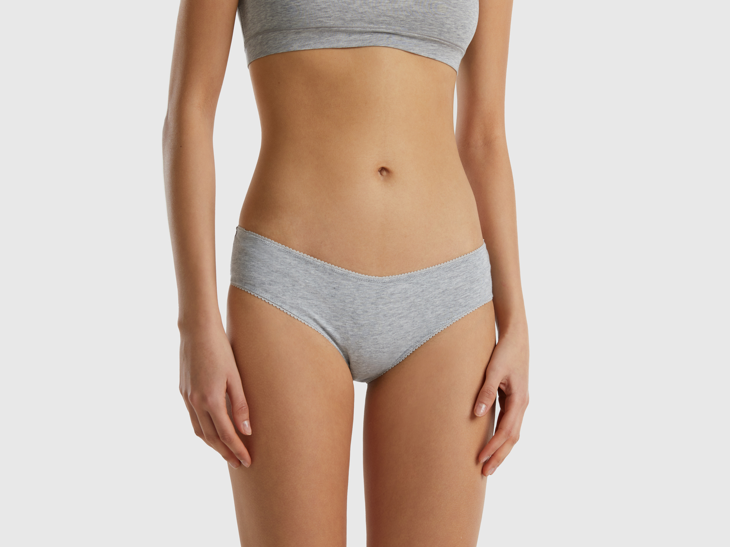 Benetton, Slip Basici In Cotone Bio Stretch, Grigio Chiaro, Donna Benetton, Slip Basici In Cotone Bio Stretch, Grigio Chiaro, Donna
