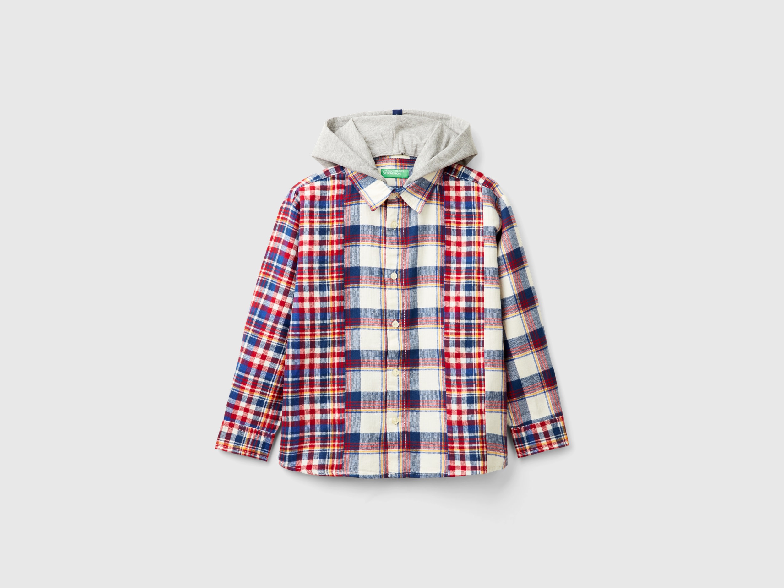 Benetton, Camicia Tartan Con Cappuccio, Multicolore, Bambini