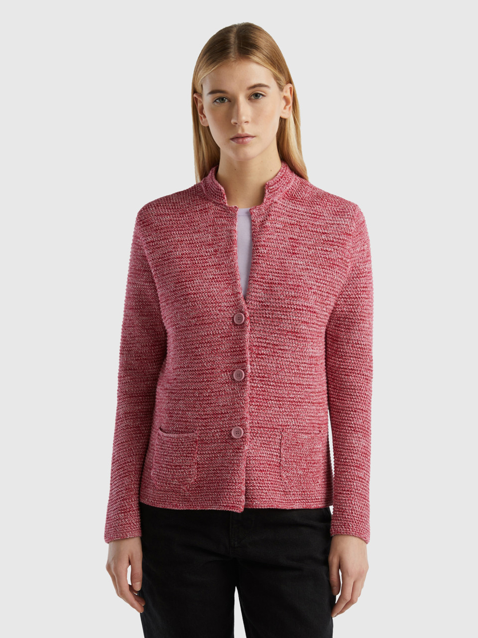 Benetton, 100% Cotton Knit Jacket, Fuchsia, Women
