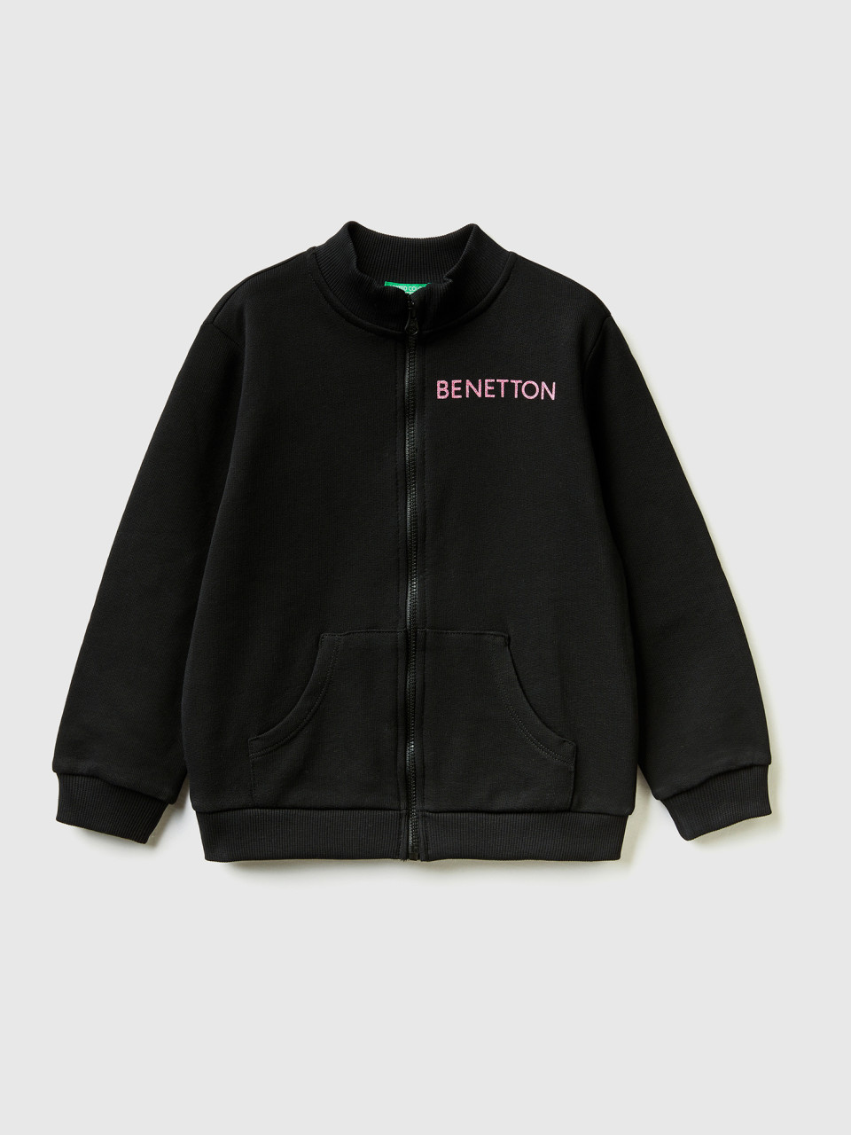 Benetton, Sweatshirt With Zip In Organic Cotton, Black, Kids