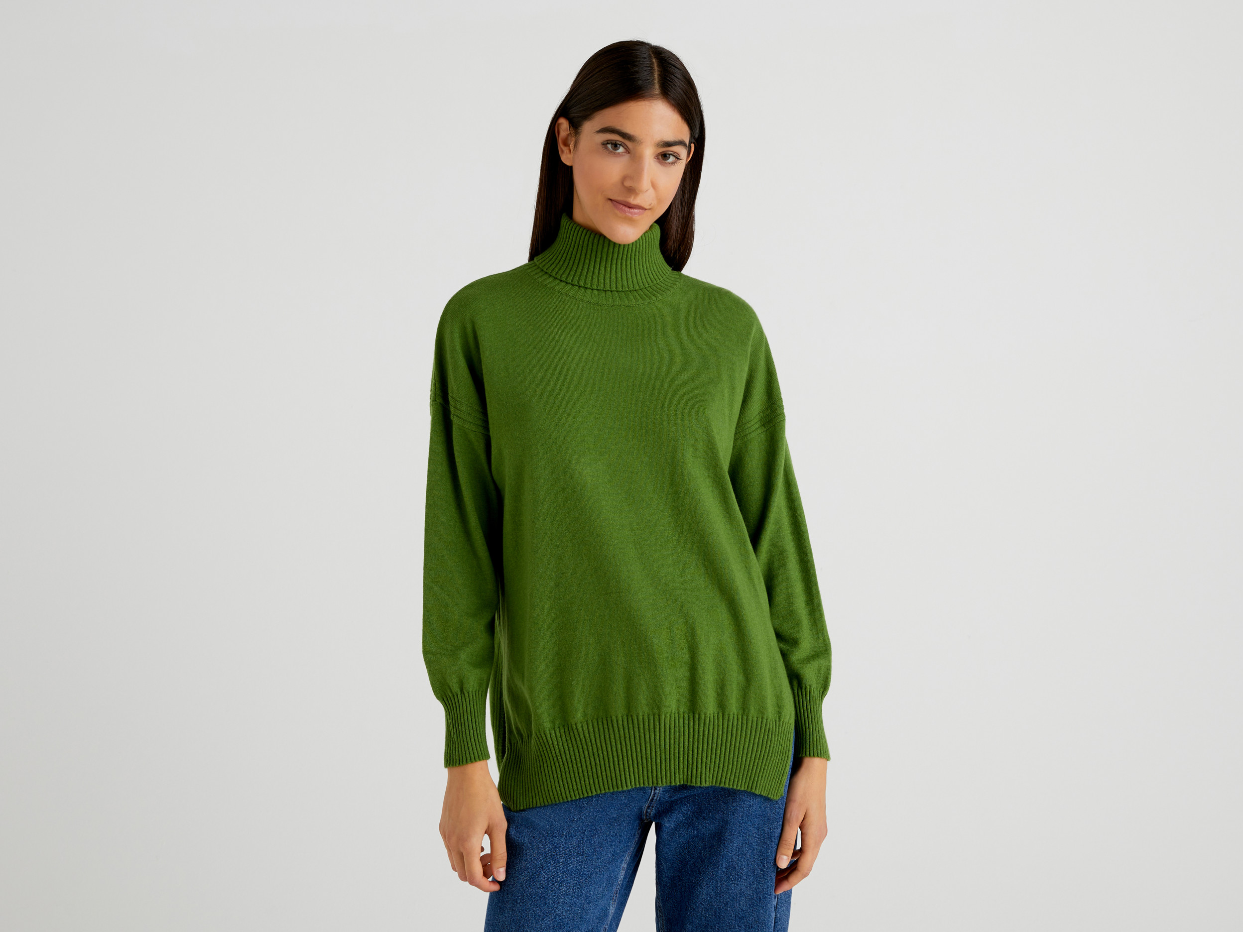 Benetton, Dolcevita Over Fit In Misto Cashmere, , Donna