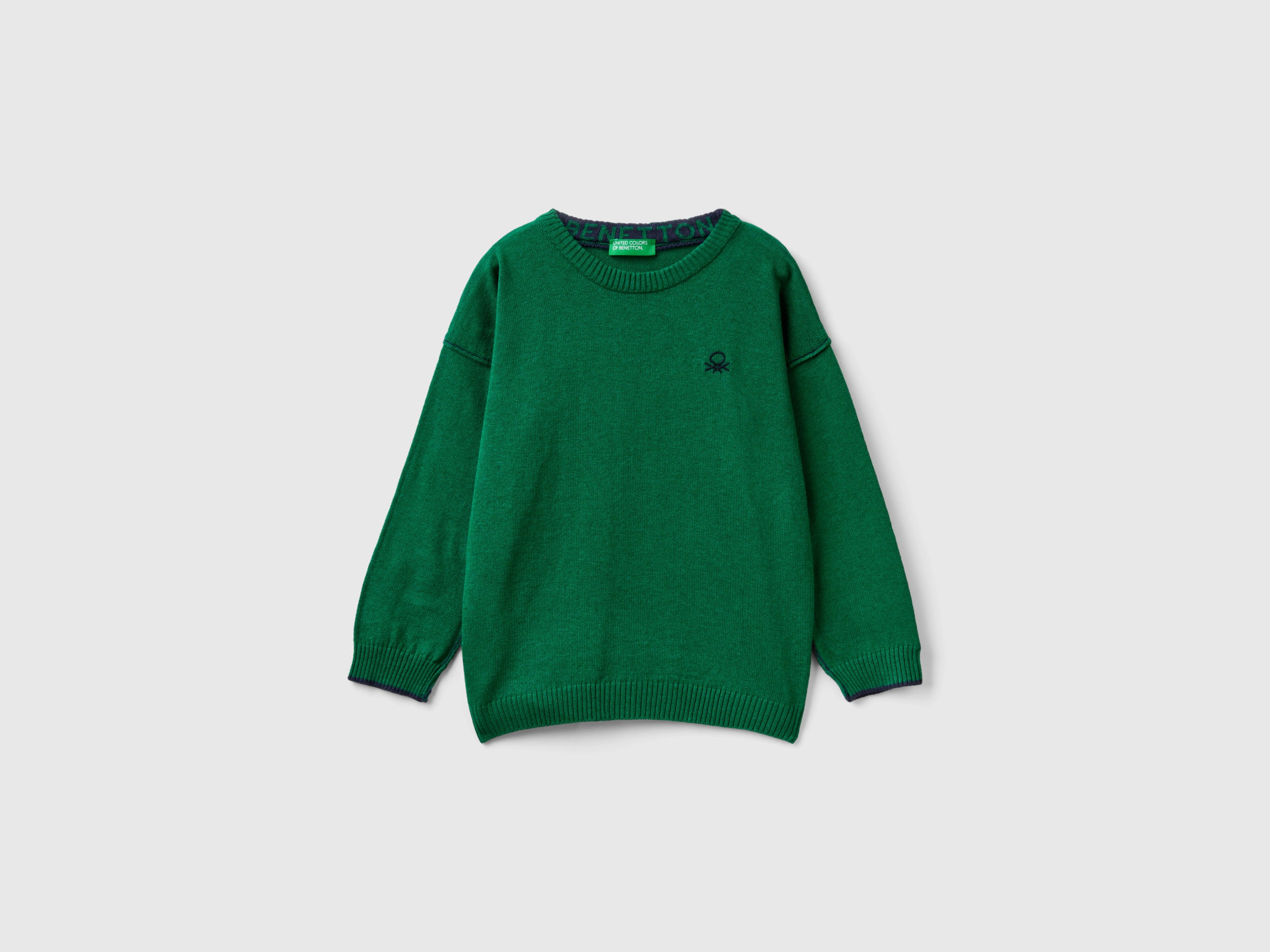 Benetton, Crew Neck Sweater With Embroidery, size 3-4, Green, Kids