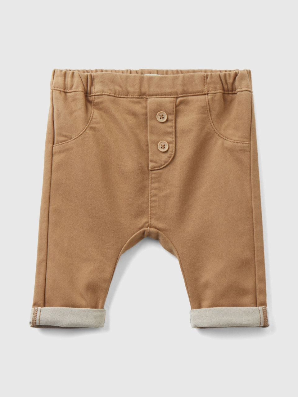 Benetton, Trousers In Stretch Cotton Blend, Camel, Kids