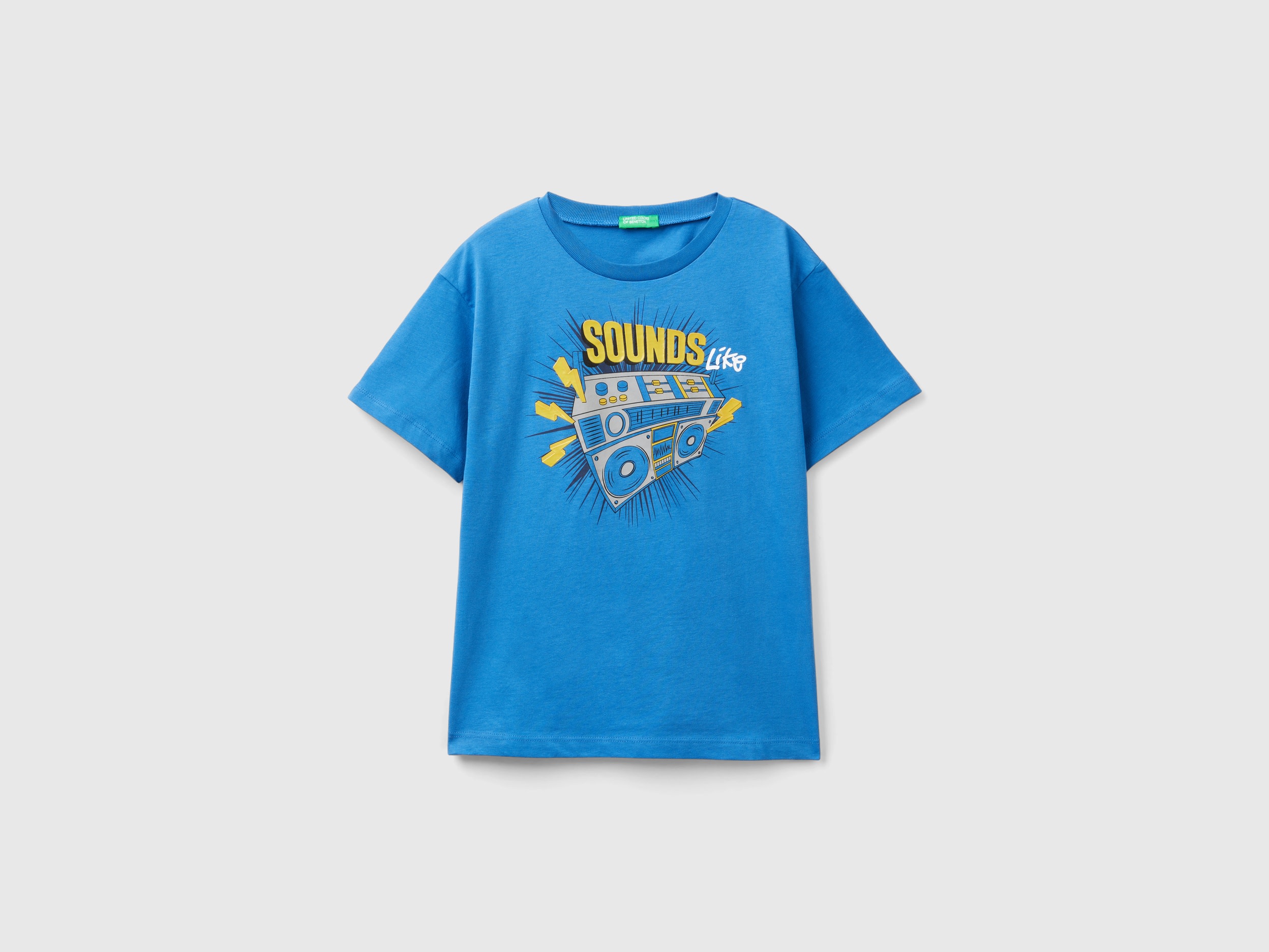 Benetton, T-shirt Με Λαστιχένιο Τύπωμα, size L, Μπλε, Παιδικά
