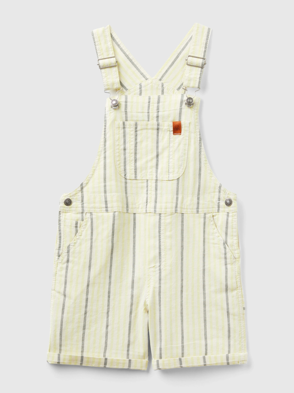 Benetton, Striped Dungarees With Pockets, Vanilla, Kids