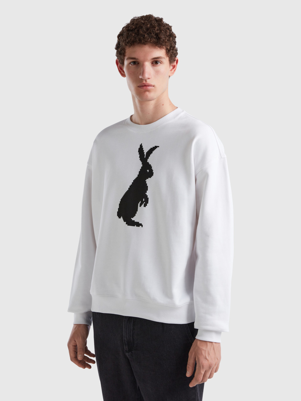 Benetton, Sweatshirt With Bunny Print, White, Men