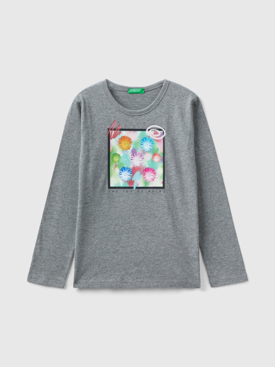 Benetton, T-shirt Chaud Avec Photo Imprimée, Gris Foncé, Enfants