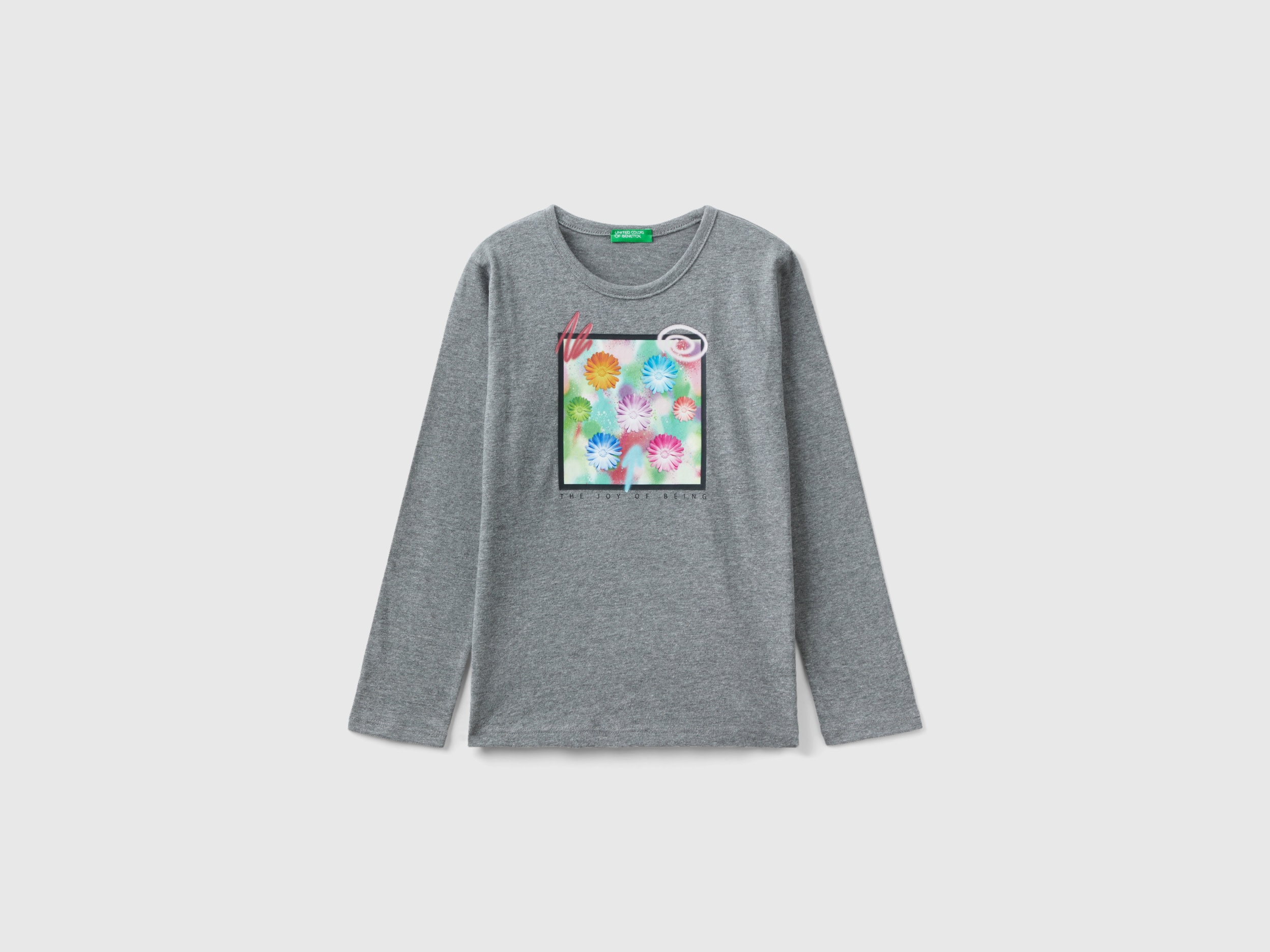 Benetton, Warm T-shirt With Photo Print, size XL, Dark Gray, Kids