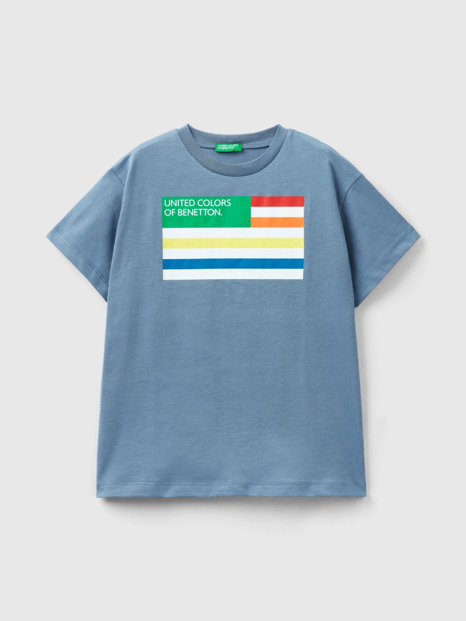 Benetton, Camiseta De 100 % Algodón Orgánico, Azul Grisáceo, Niños