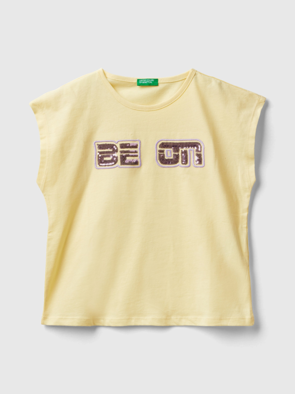 Benetton, T-shirt With Sequins, Vanilla, Kids