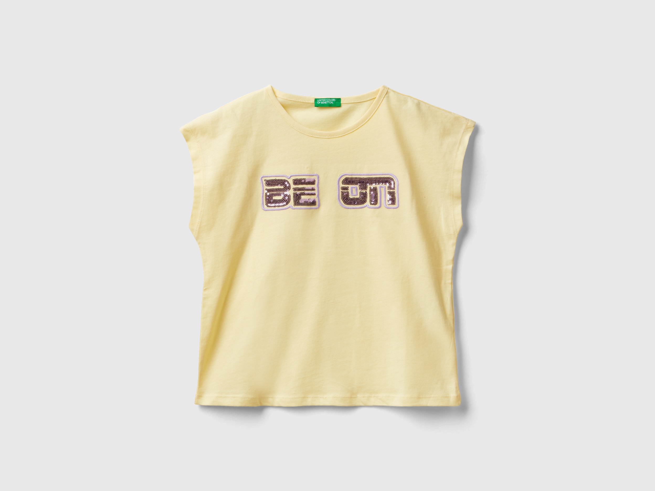 Benetton, T-shirt Con Stampa Logo Glitter, Vaniglia, Bambini product