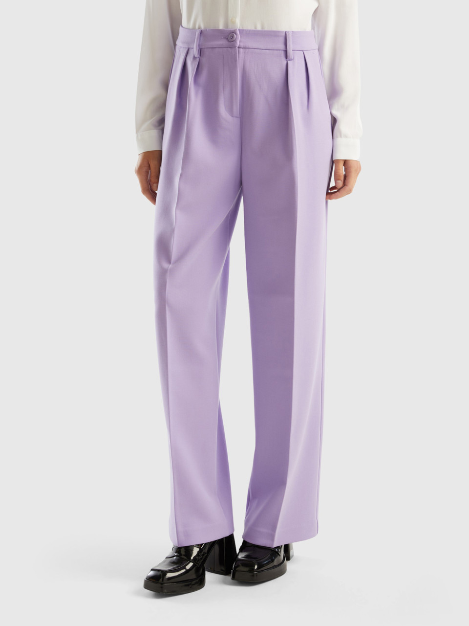 Benetton, Wide Trousers With Pleats, Lilac, Women