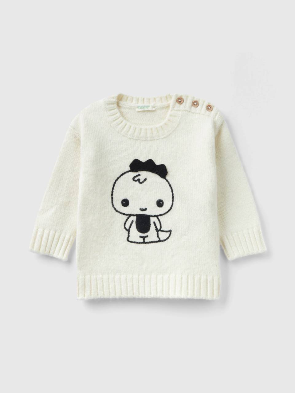 Sweater with embroidery and applique Creamy White Benetton