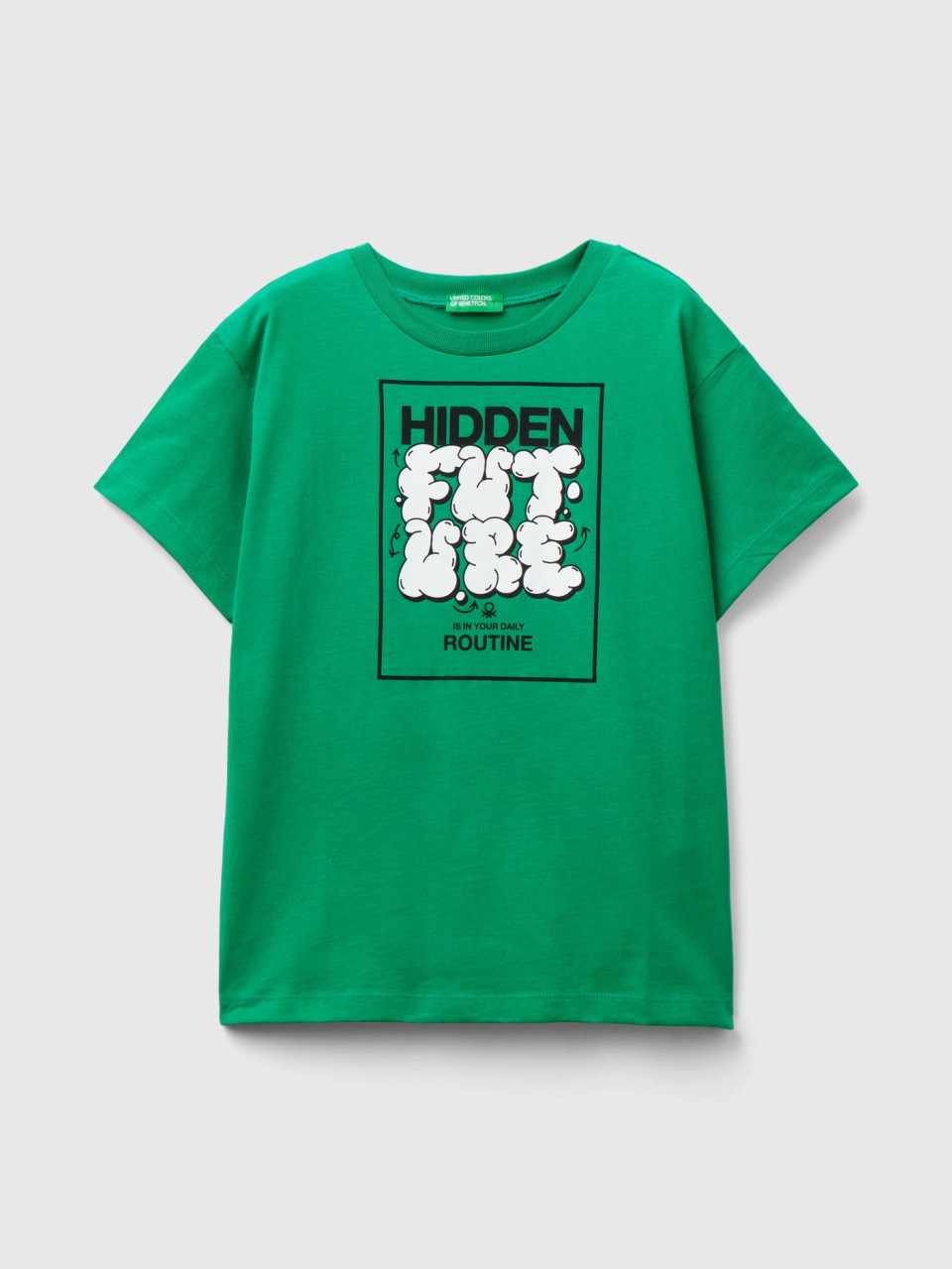 Benetton, Camiseta De Algodón Orgánico Con Estampado, Verde, Niños