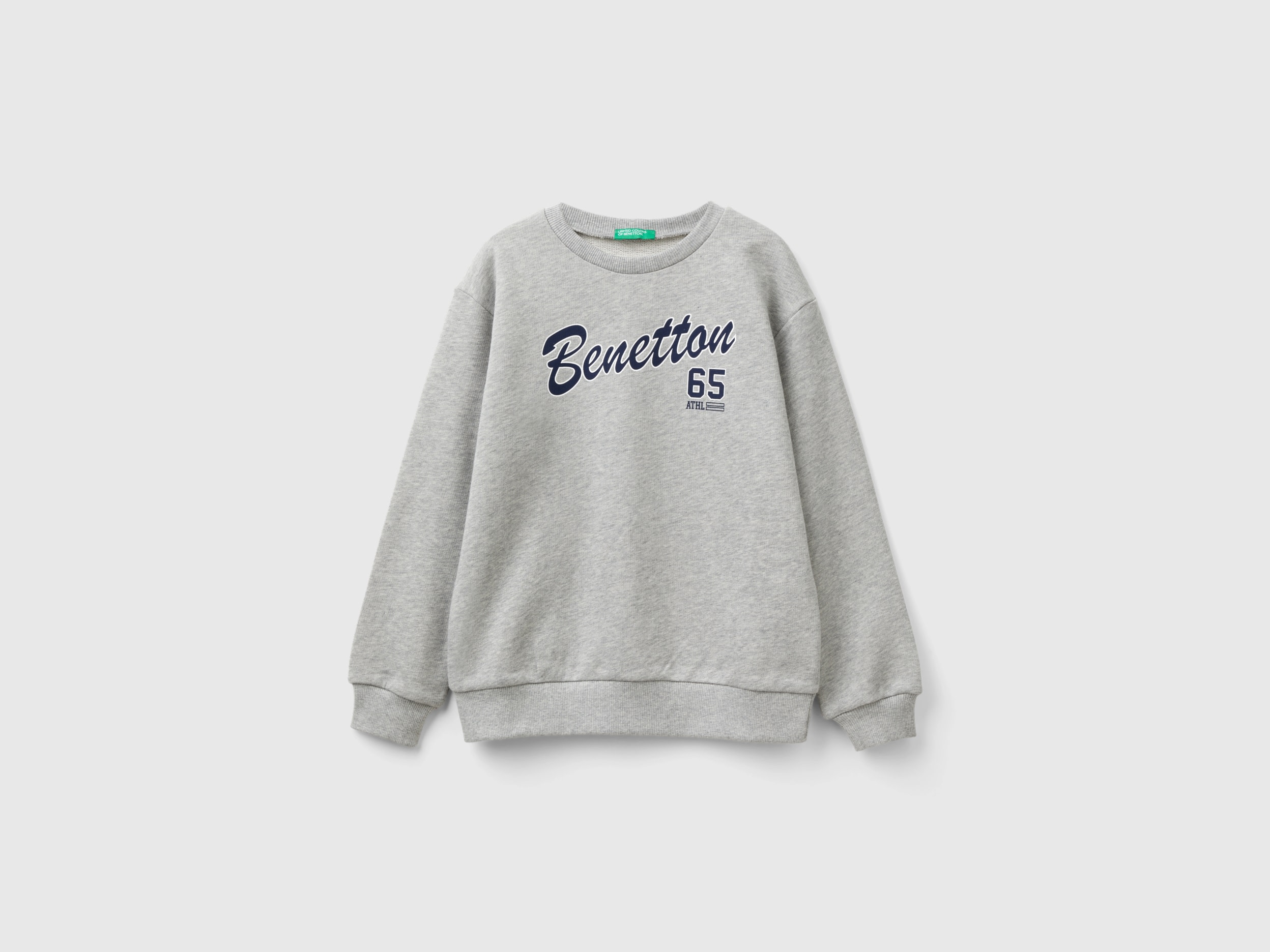 Benetton, Felpa Con Stampa Logo, Grigio Chiaro, Bambini
