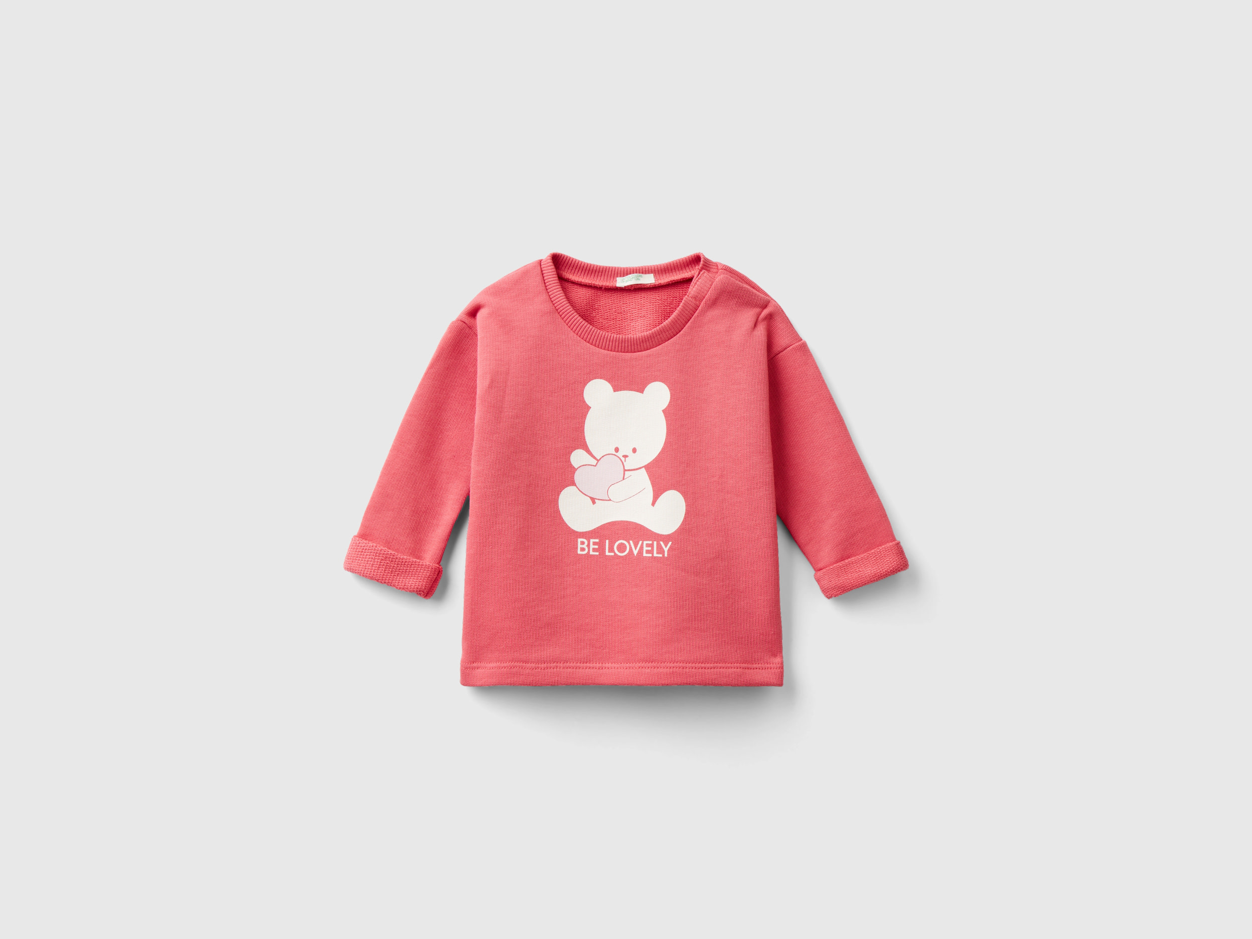 Benetton, Organic Cotton Sweatshirt With Print, size 0-1, Salmon, Kids