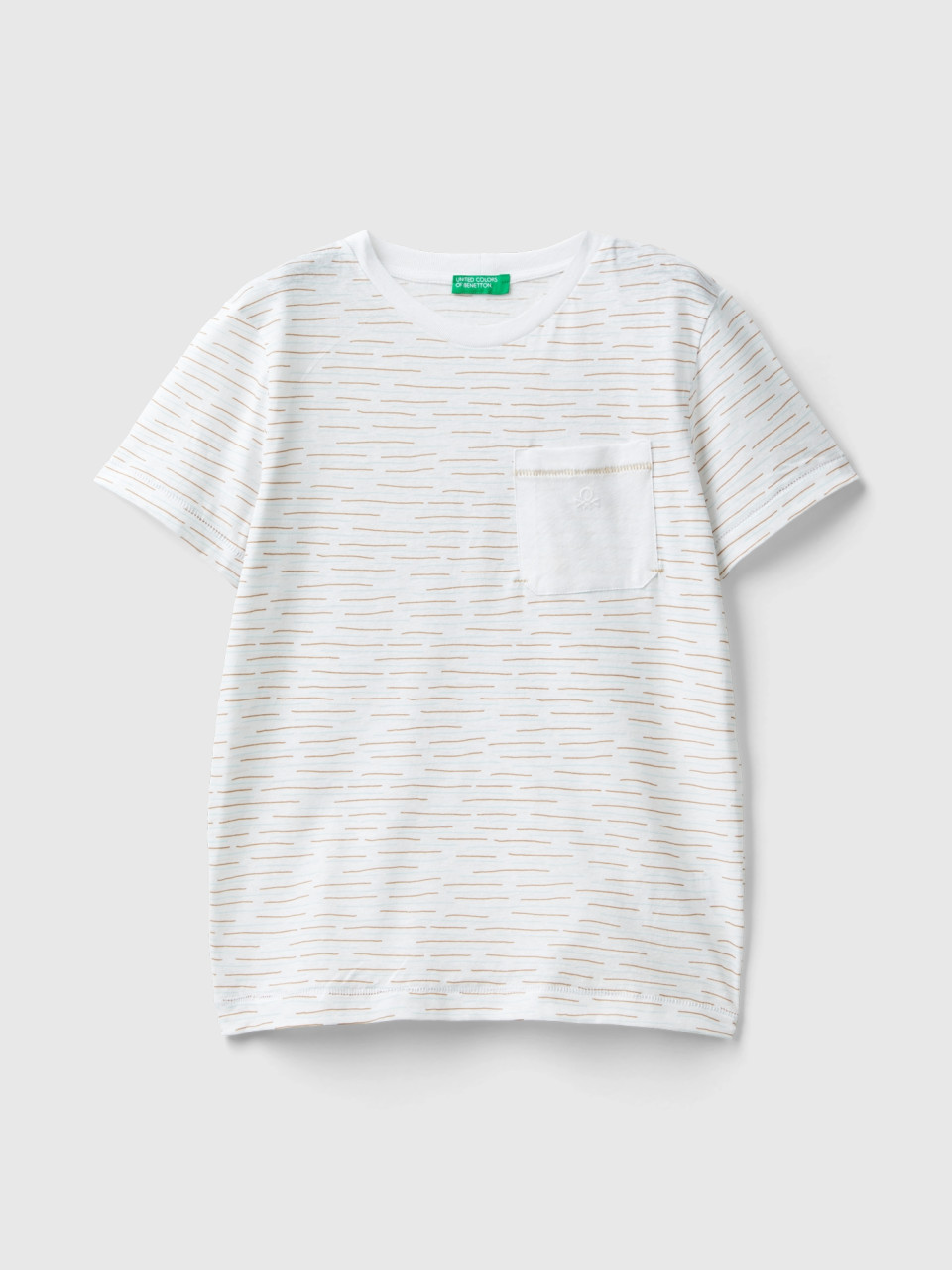 Benetton, Striped T-shirt In Linen Blend, White, Kids
