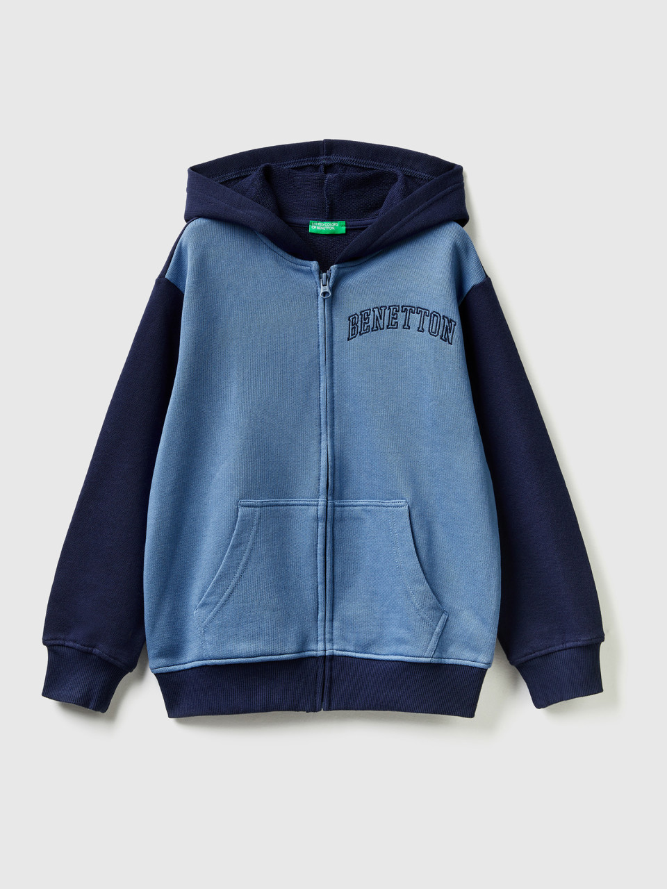 Benetton, Hoodie With Zip And Embroidered Logo, Multi-color, Kids