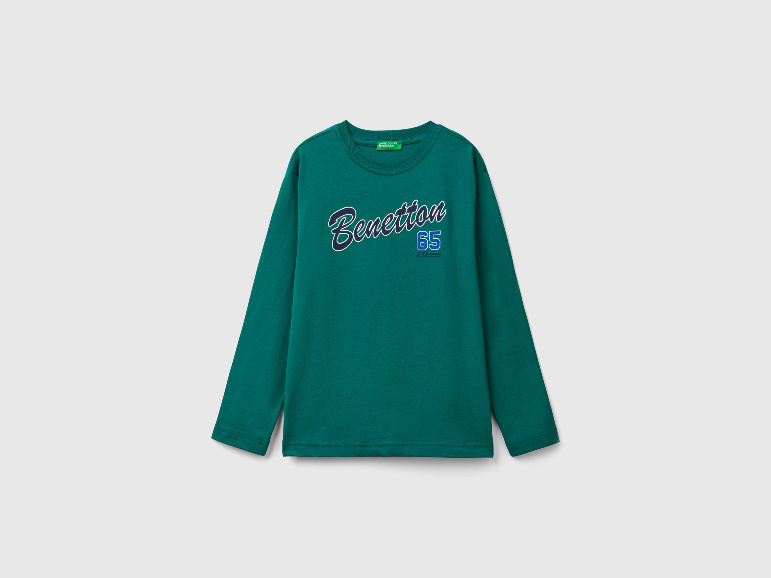 Benetton, T-shirt Manica Lunga 100% Cotone Bio, Verde Scuro, Bambini