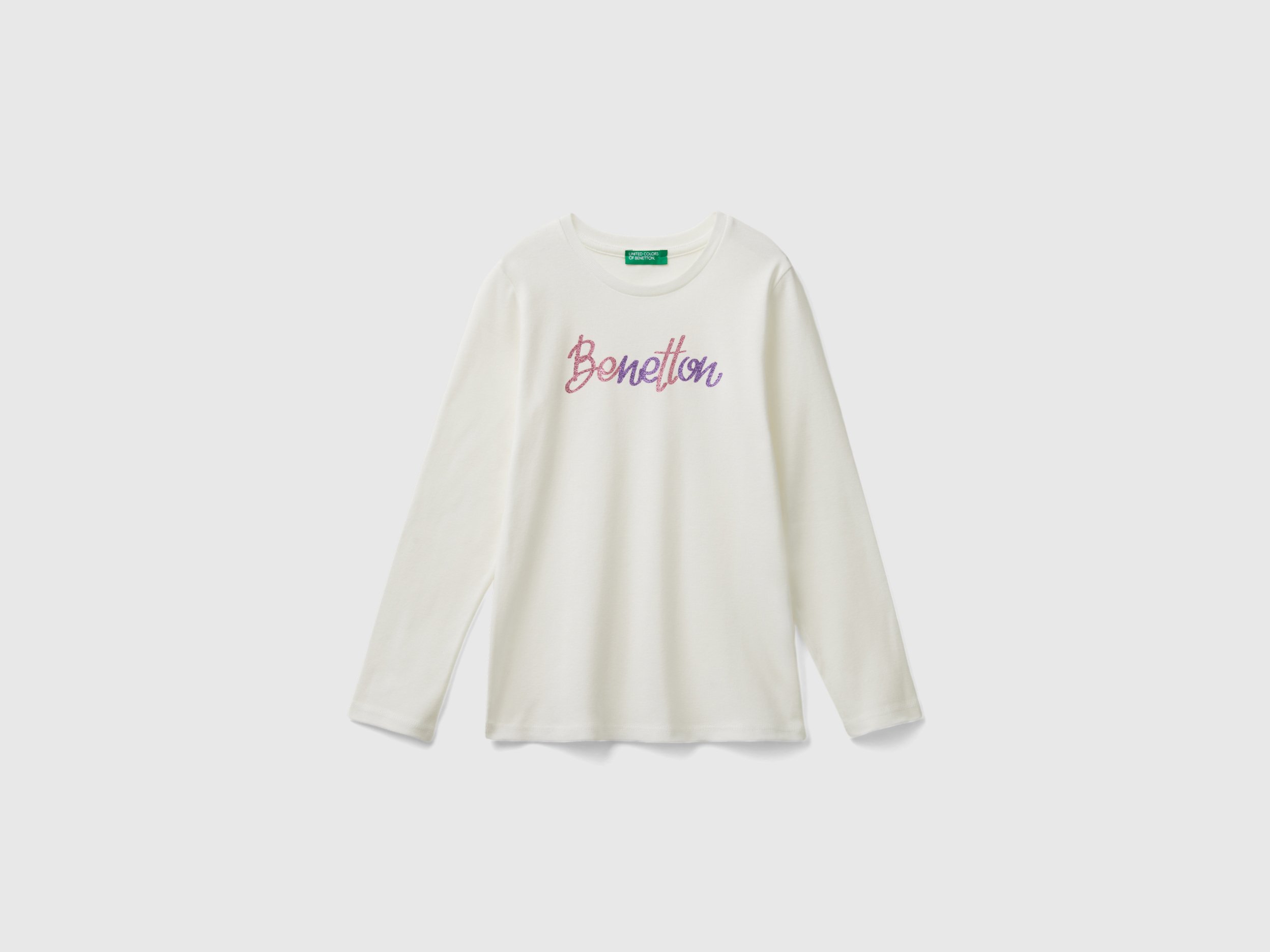 Benetton Long Sleeve T Shirt with Glittery Print Creamy White Kids