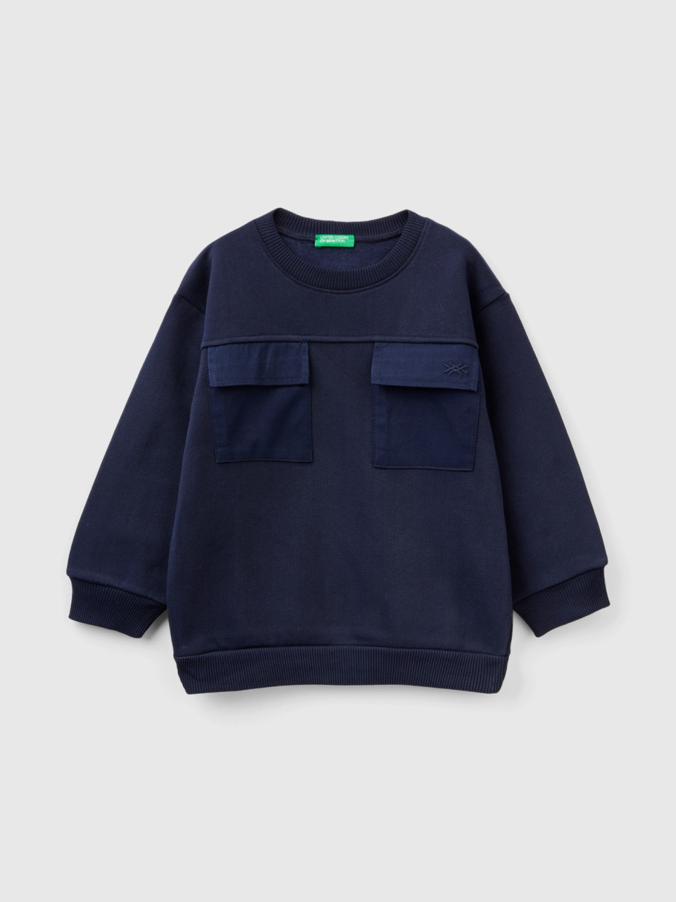 Benetton, Warm Sweatshirt With Pockets, Dark Blue, Kids