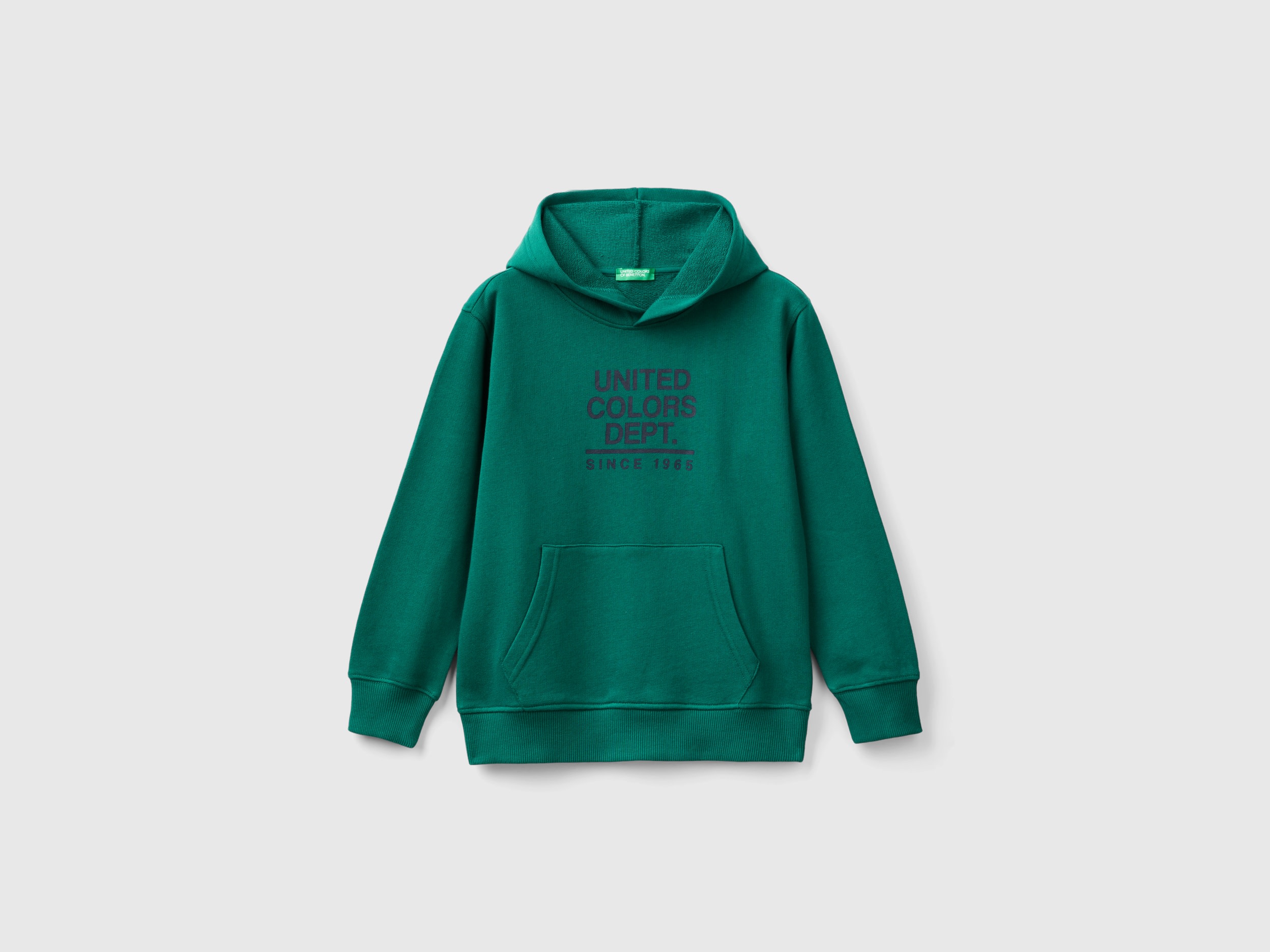 Benetton, Felpa Con Stampa E Cappuccio, Verde Scuro, Bambini