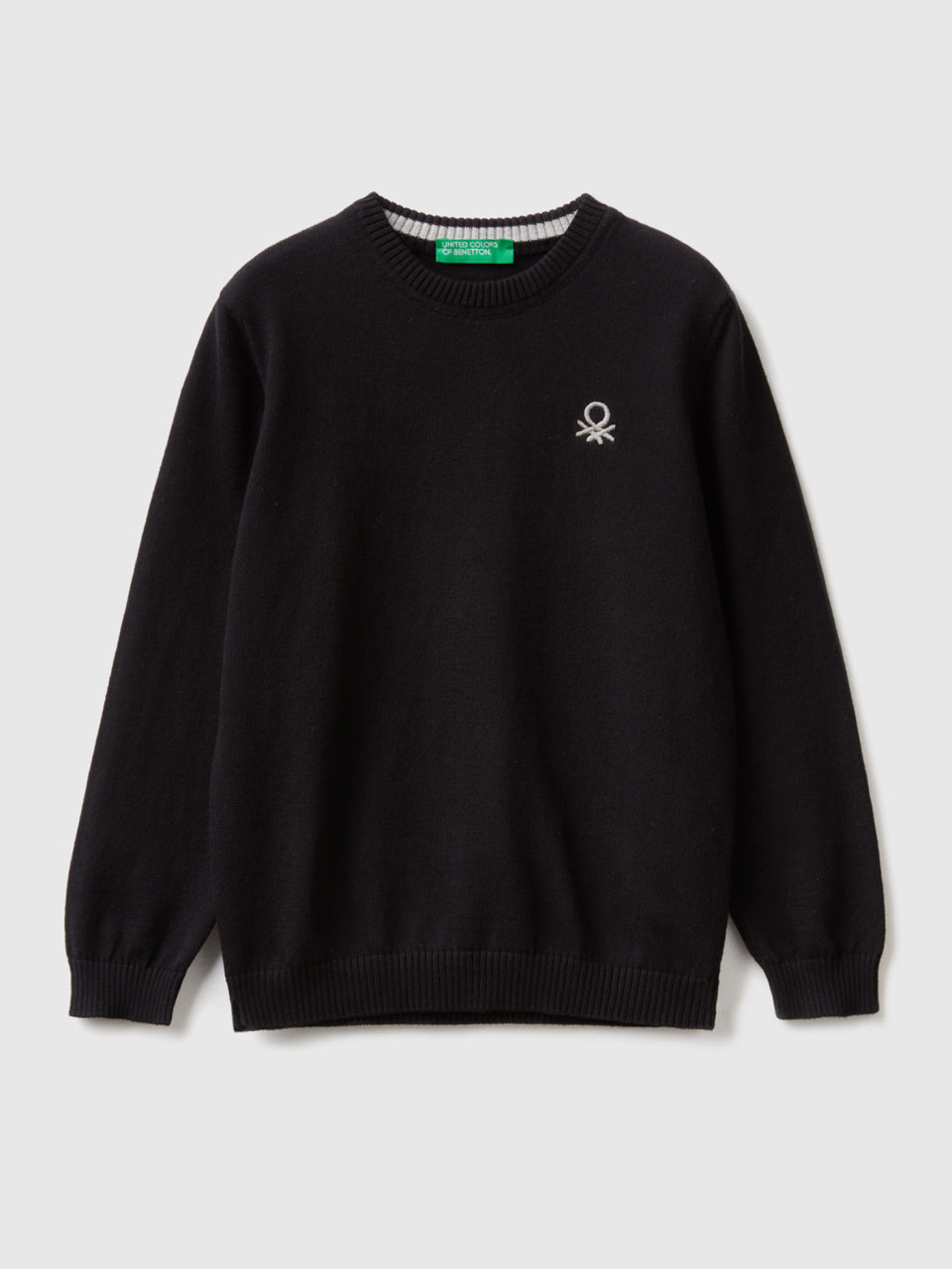 Benetton, Regular Fit Sweater In 100% Cotton, Black, Kids