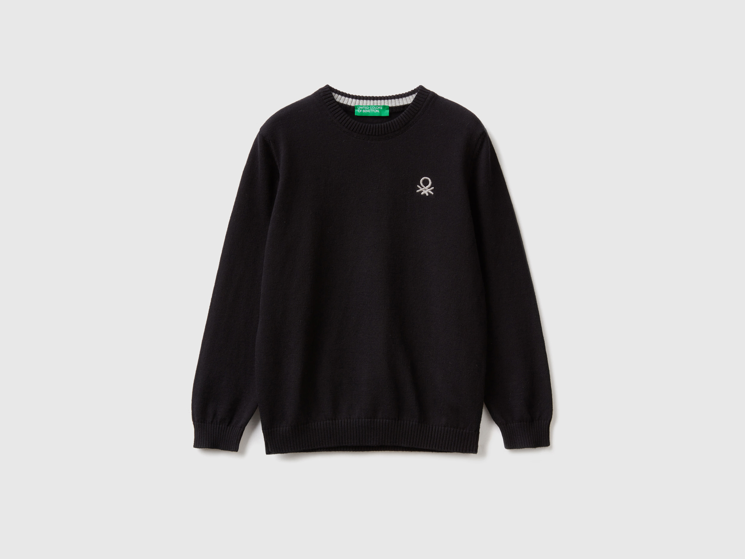 Benetton, Regular Fit Sweater In 100% Cotton, size 12-18, Black, Kids