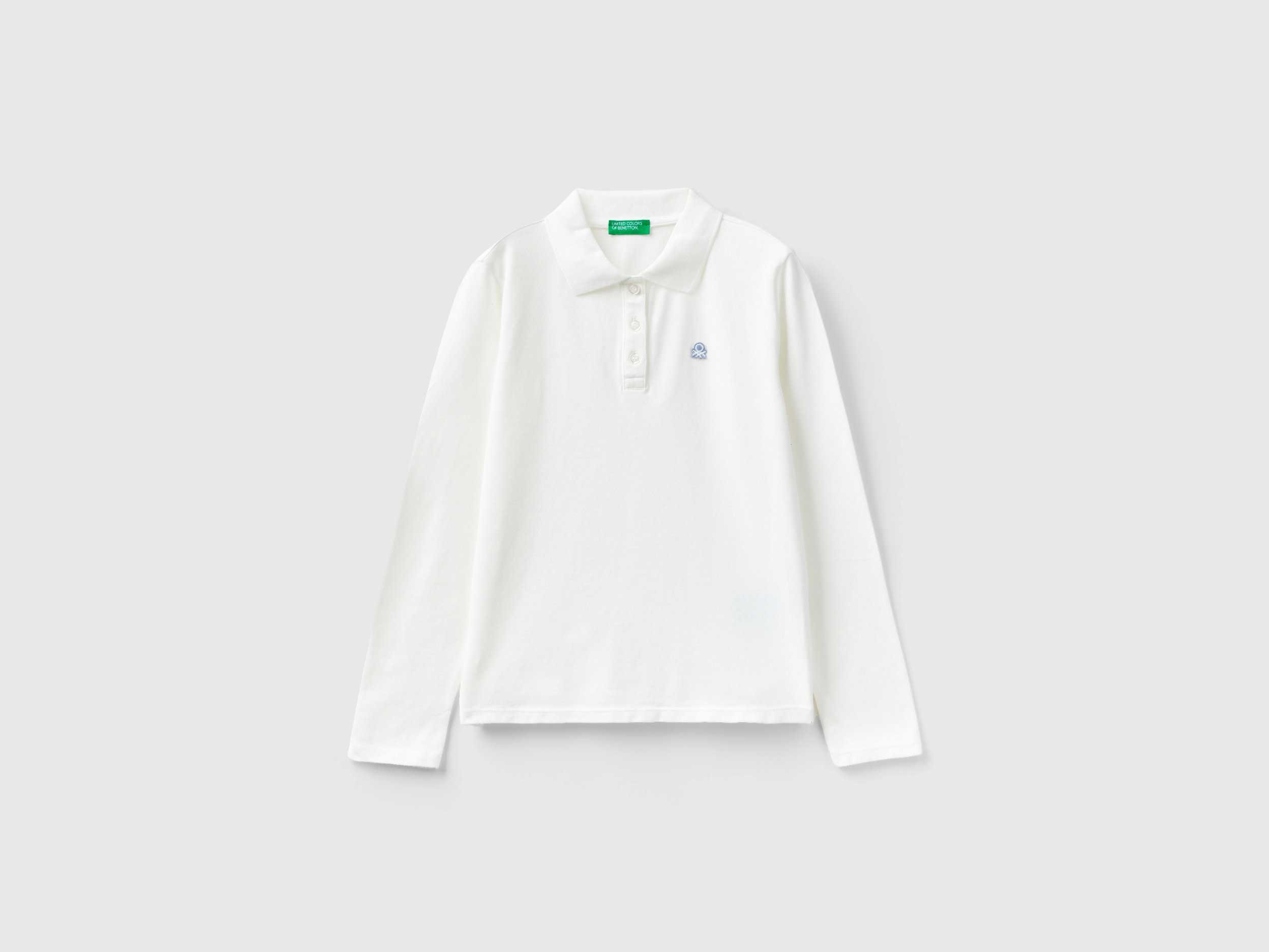 Benetton, Long Sleeve Polo In Organic Cotton, size 3XL, Creamy White, Kids