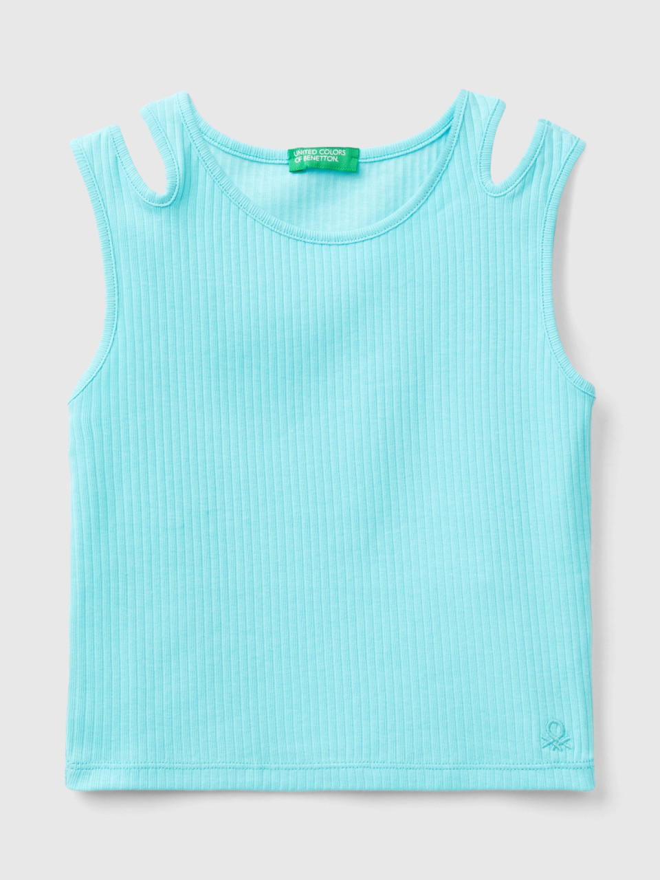 Benetton, Ribbed Cut-out Tank Top, Turquoise, Kids